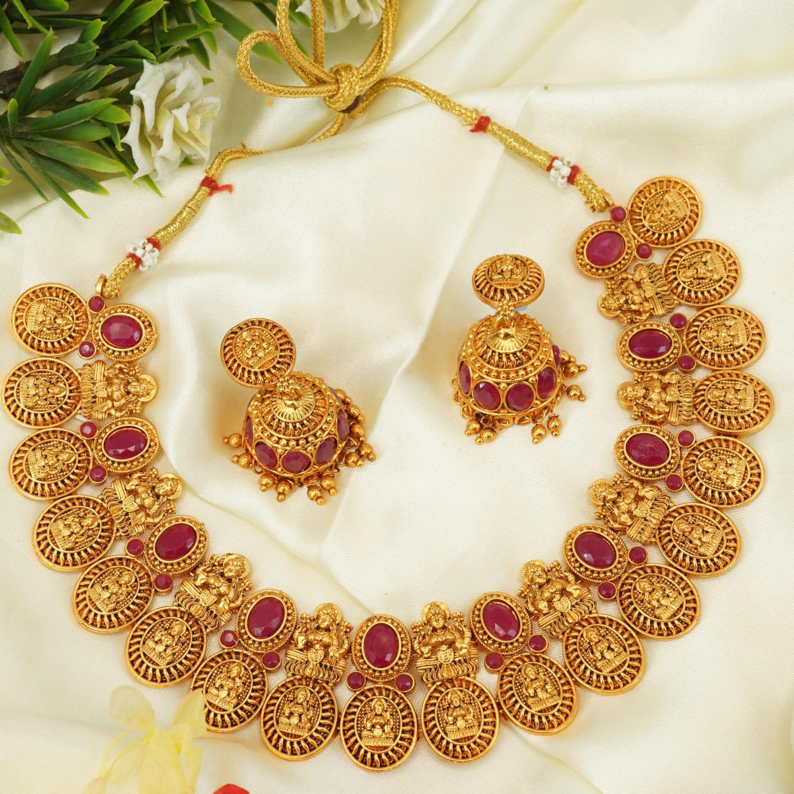 Gold Plated colored stone Necklace set 9490N - Griiham