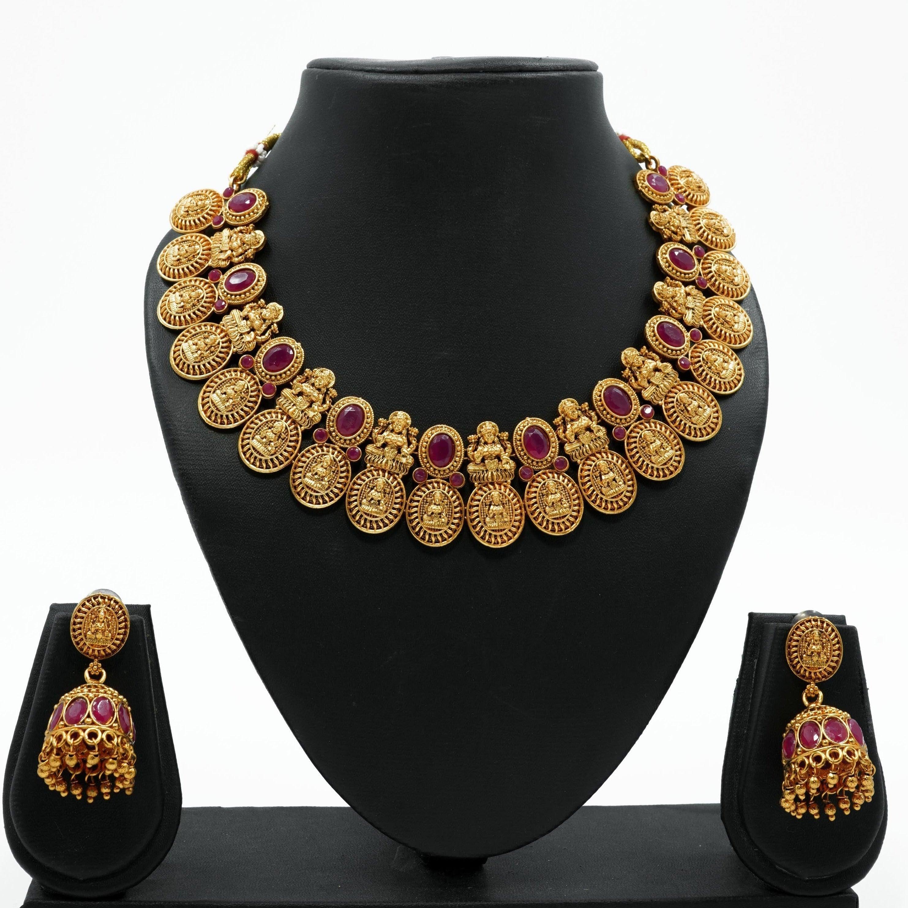 Gold Plated colored stone Necklace set 9490N - Griiham