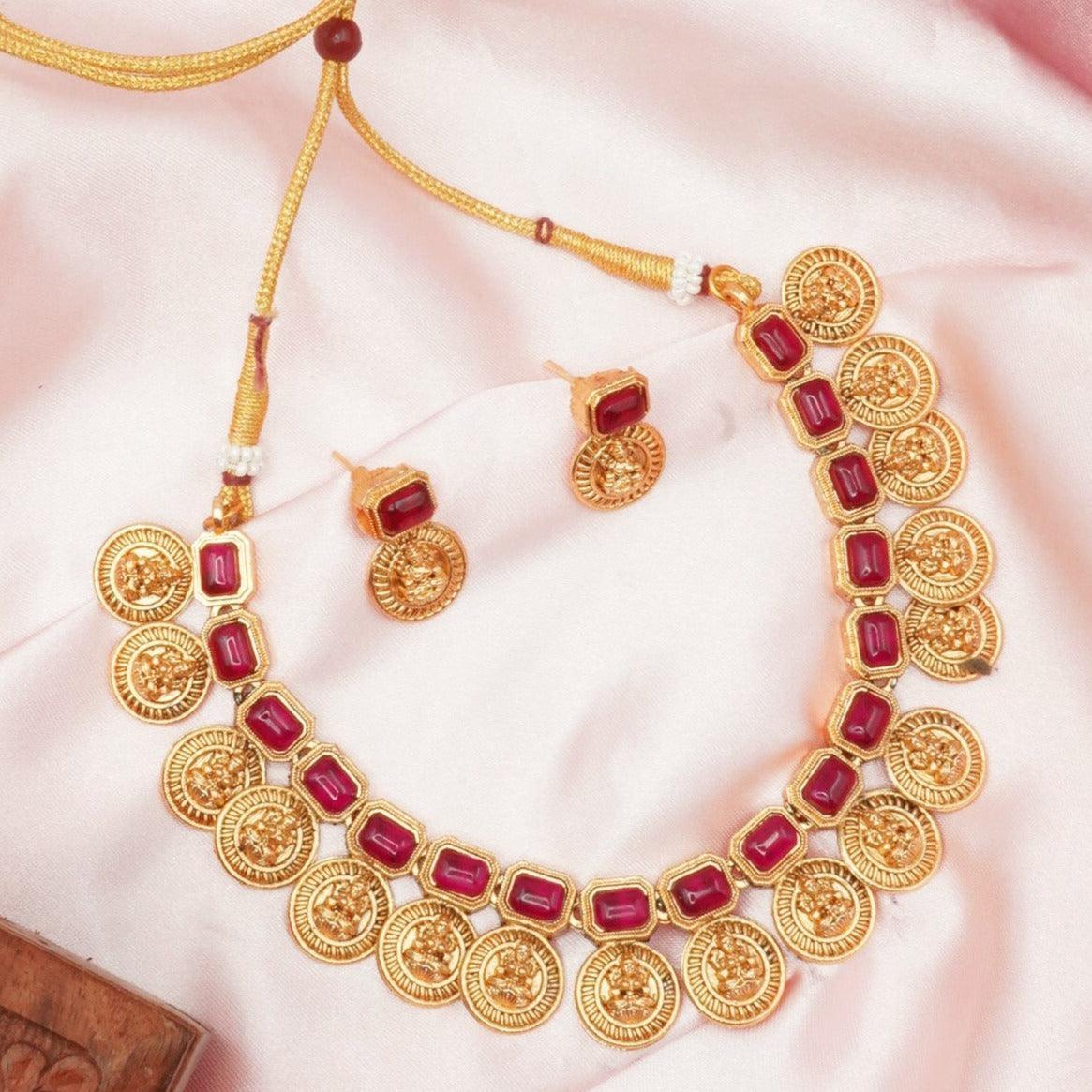 Gold Plated colored stone Necklace set 9494N - Griiham