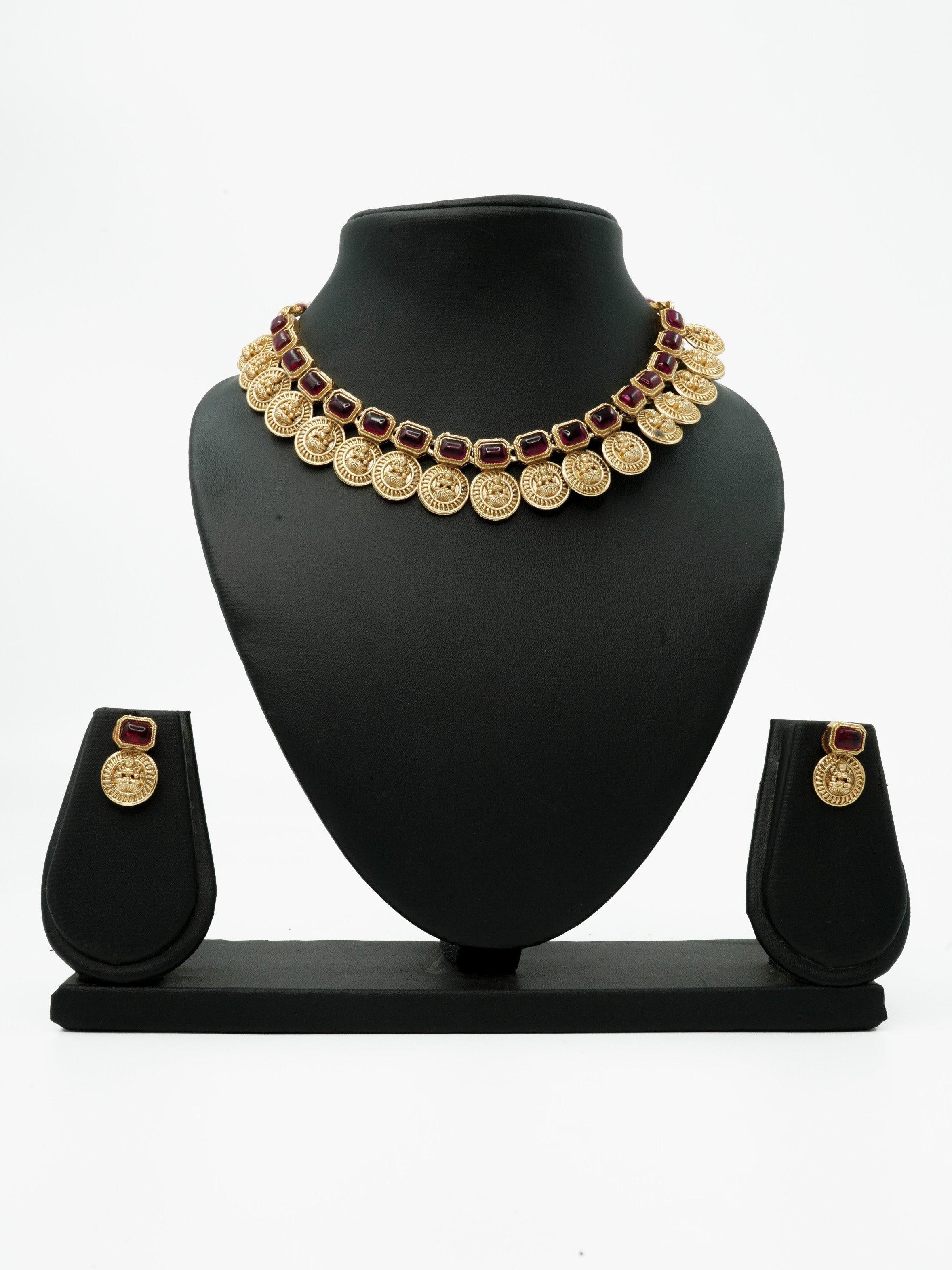 Gold Plated colored stone Necklace set 9494N - Griiham