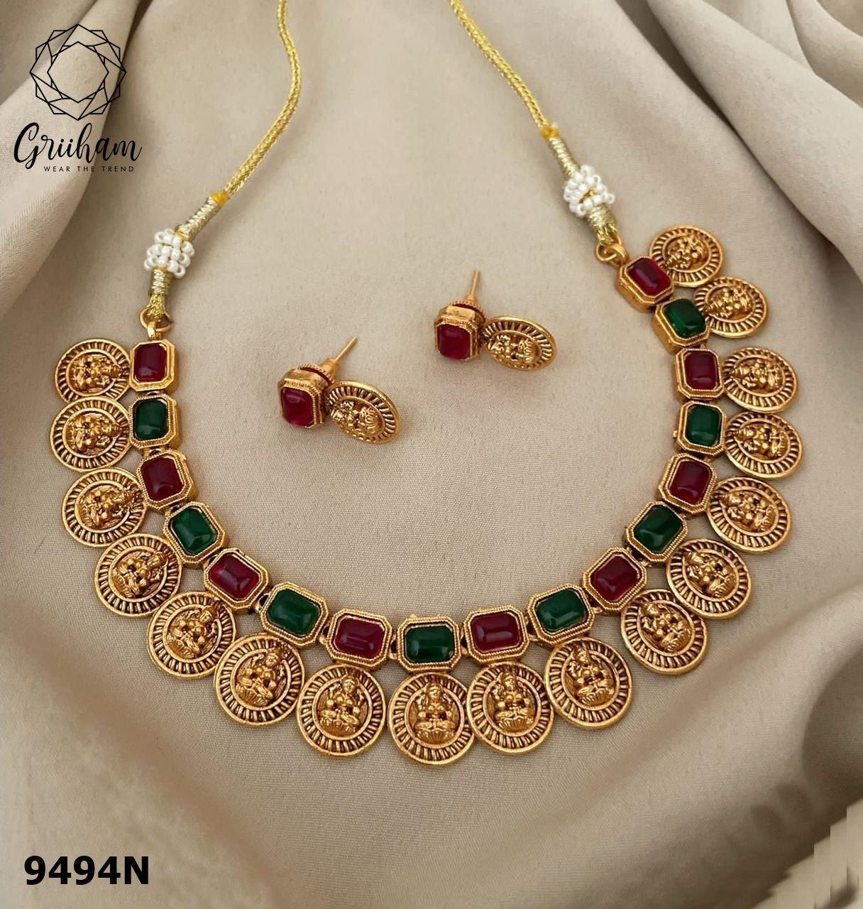 Gold Plated colored stone Necklace set 9494N - Griiham