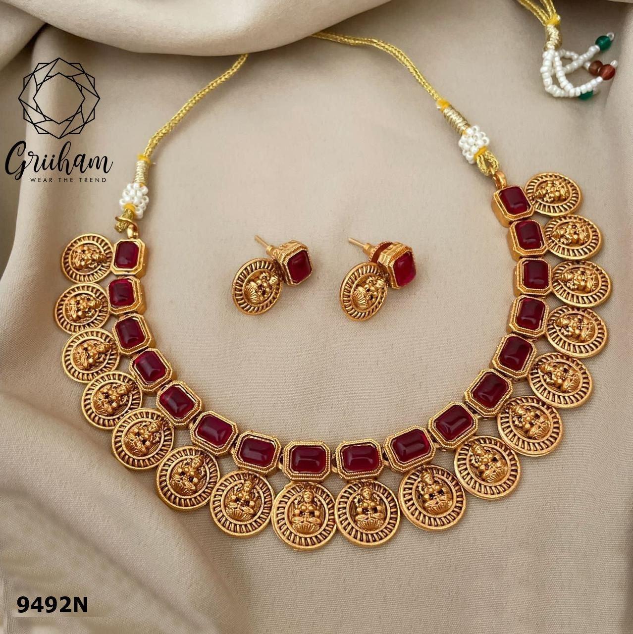 Gold Plated colored stone Necklace set 9494N - Griiham