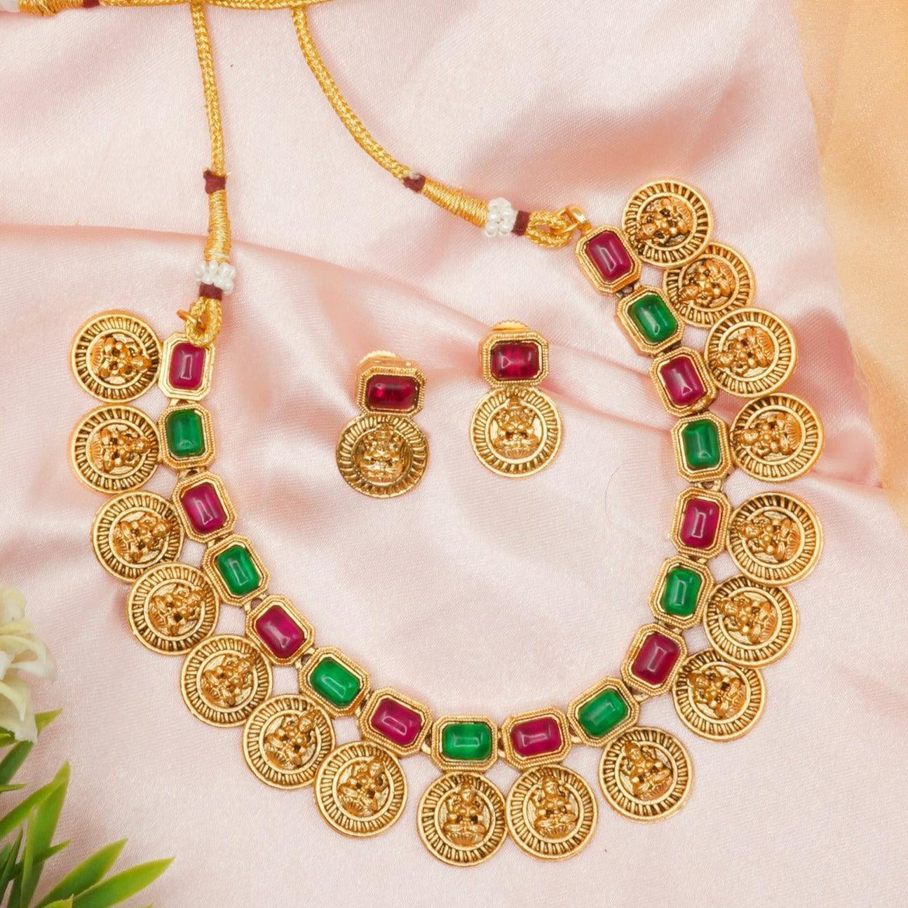 Gold Plated colored stone Necklace set 9494N - Griiham