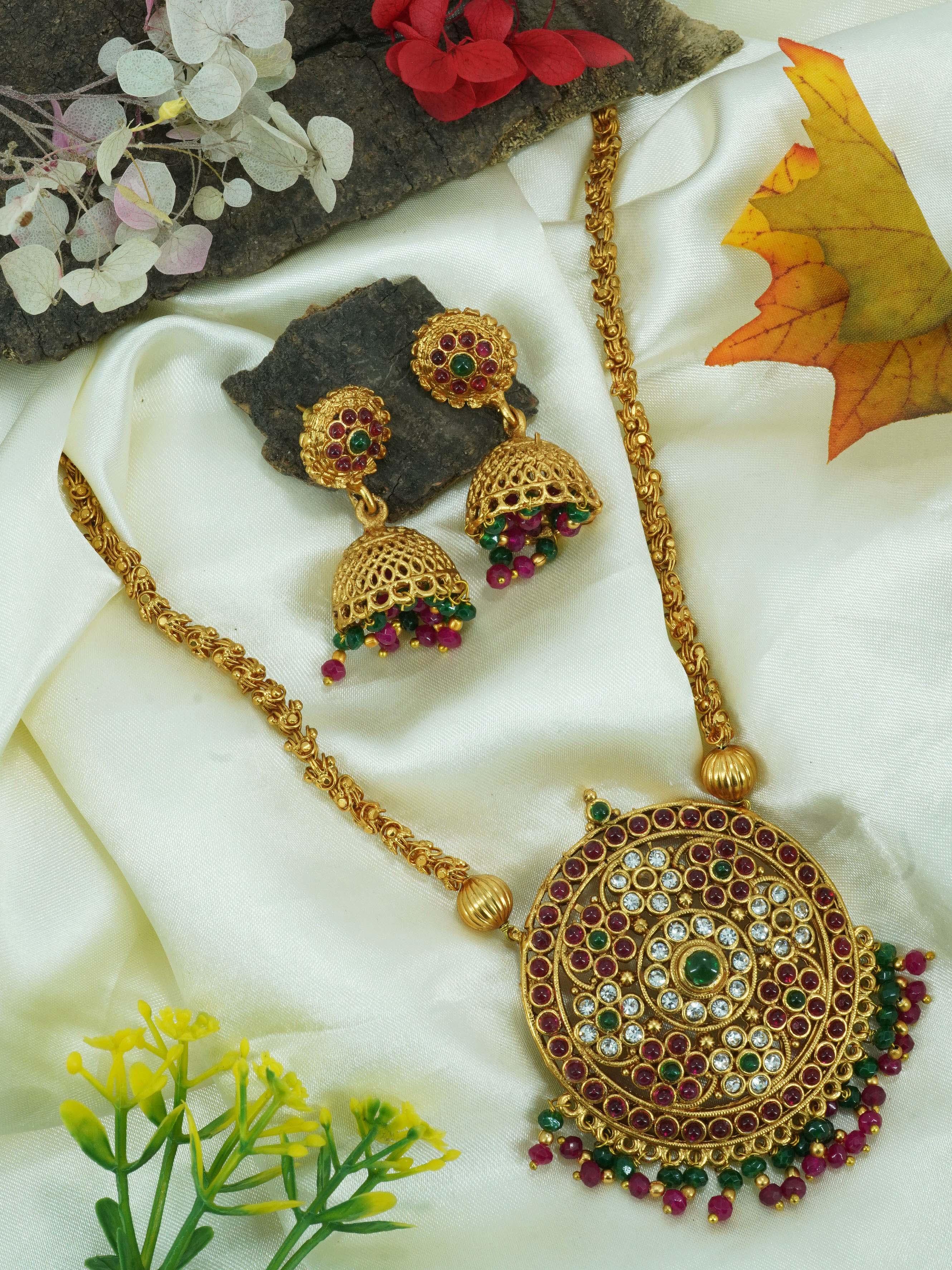 Gold Plated designer Pendant set with Multi colour stones 9628N - Griiham