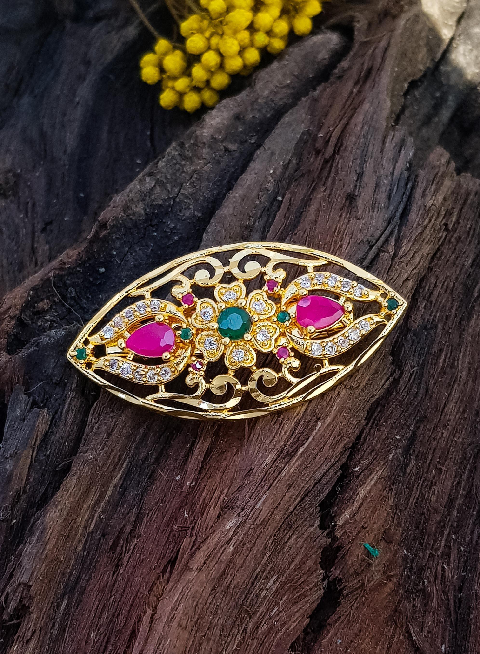 Gold Plated designer sari pin