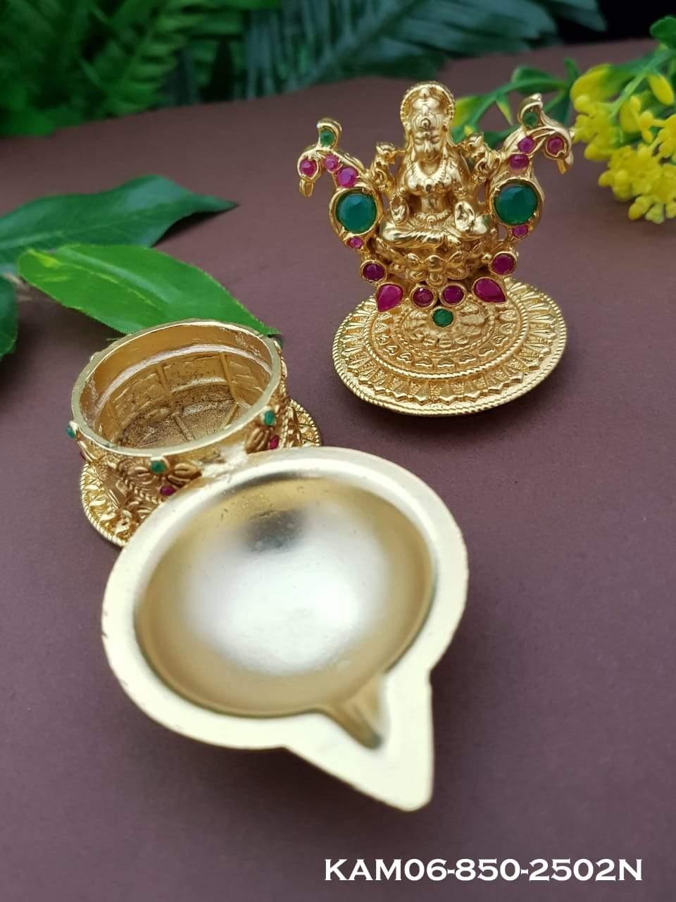 Gold Plated fully engraved Laxmi Kumkum box cum diya KAM06-850-2502N