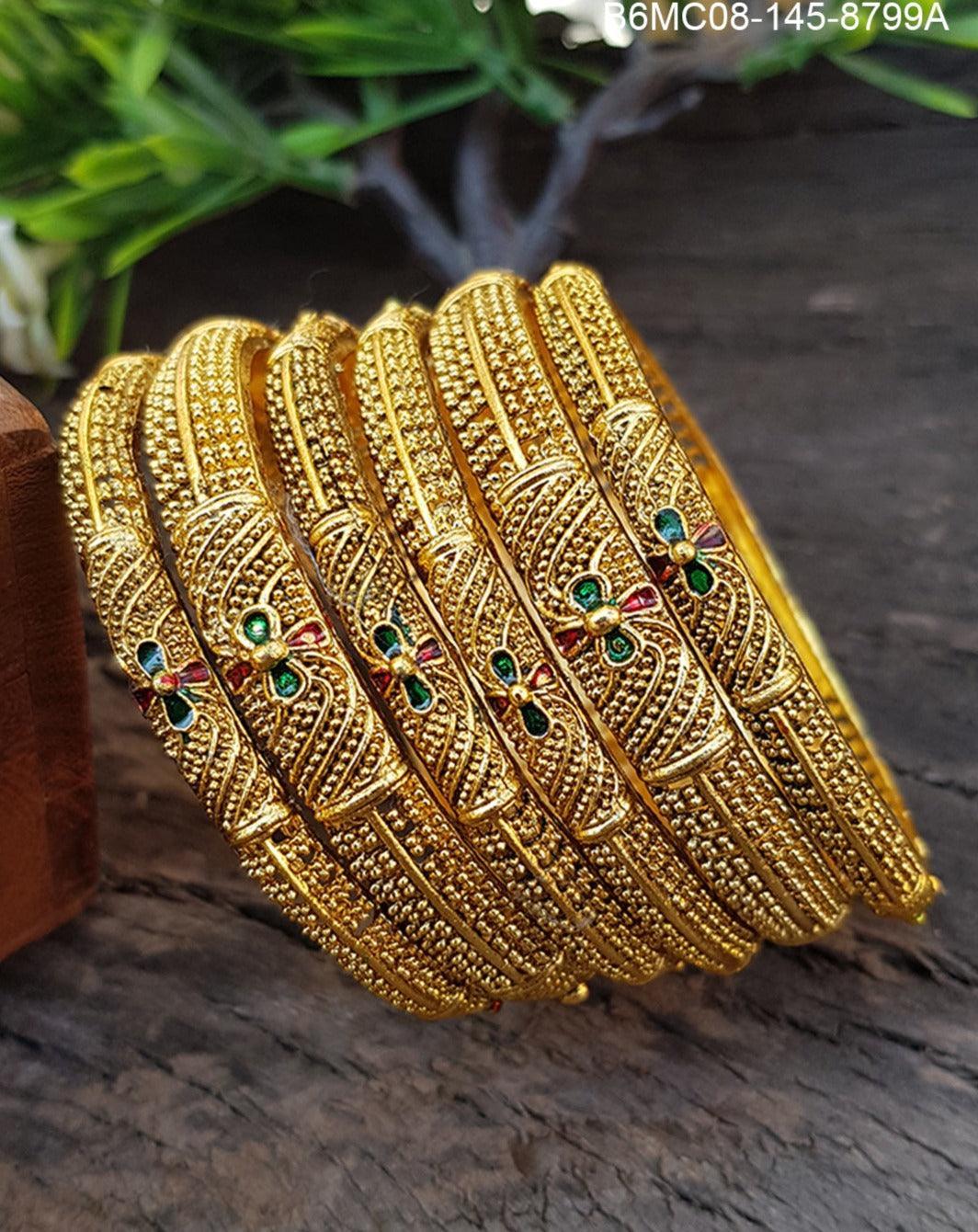 Gold Plated great finish Two Broad 4 thin Set of 6 bangles 8799A - Griiham