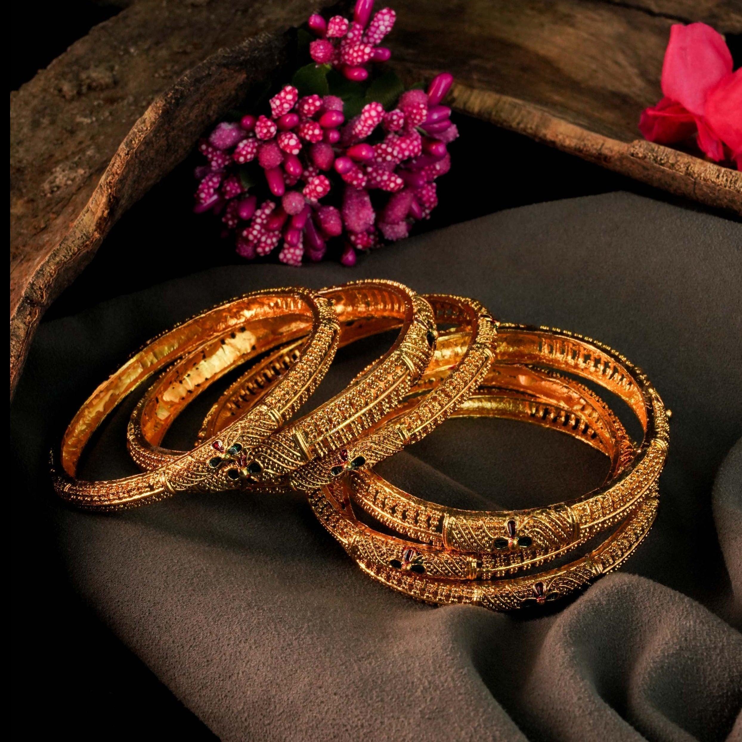 Gold Plated great finish Two Broad 4 thin Set of 6 bangles 8799A - Griiham