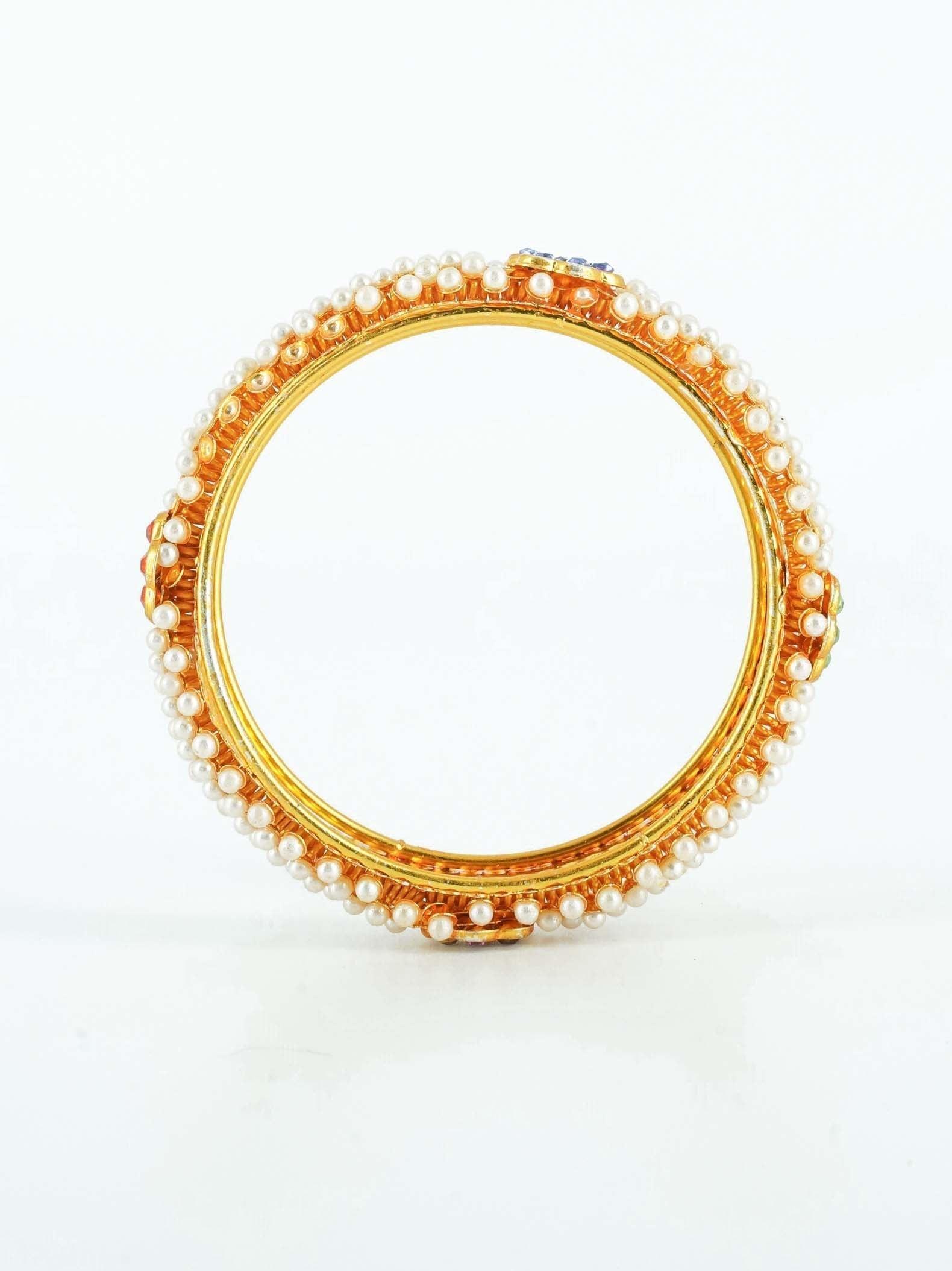 Gold Plated great finish Two Broad 4 thin Set of 6 bangles with pearls studded 8805A - Griiham