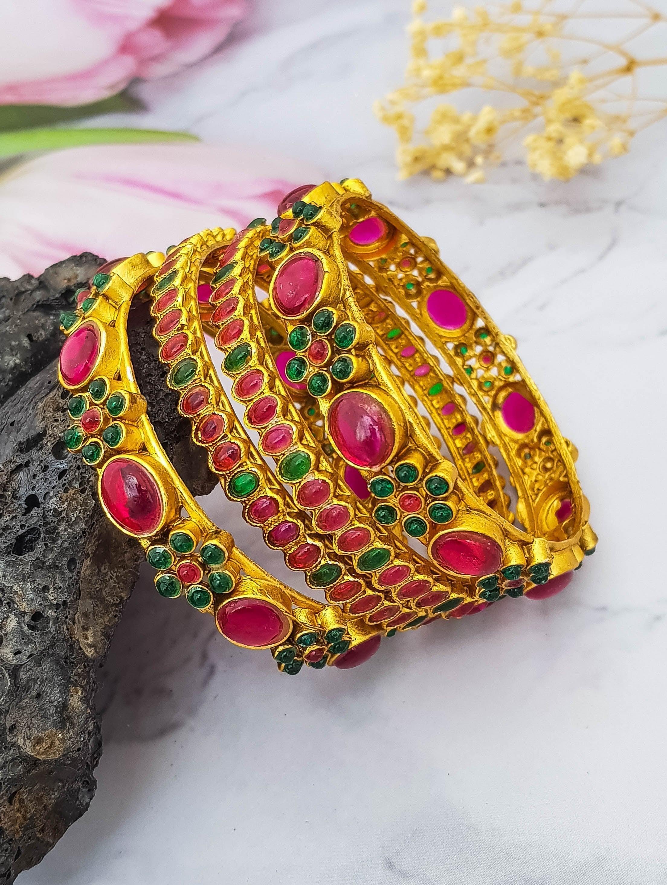 Gold Plated set of 4 AD bangles