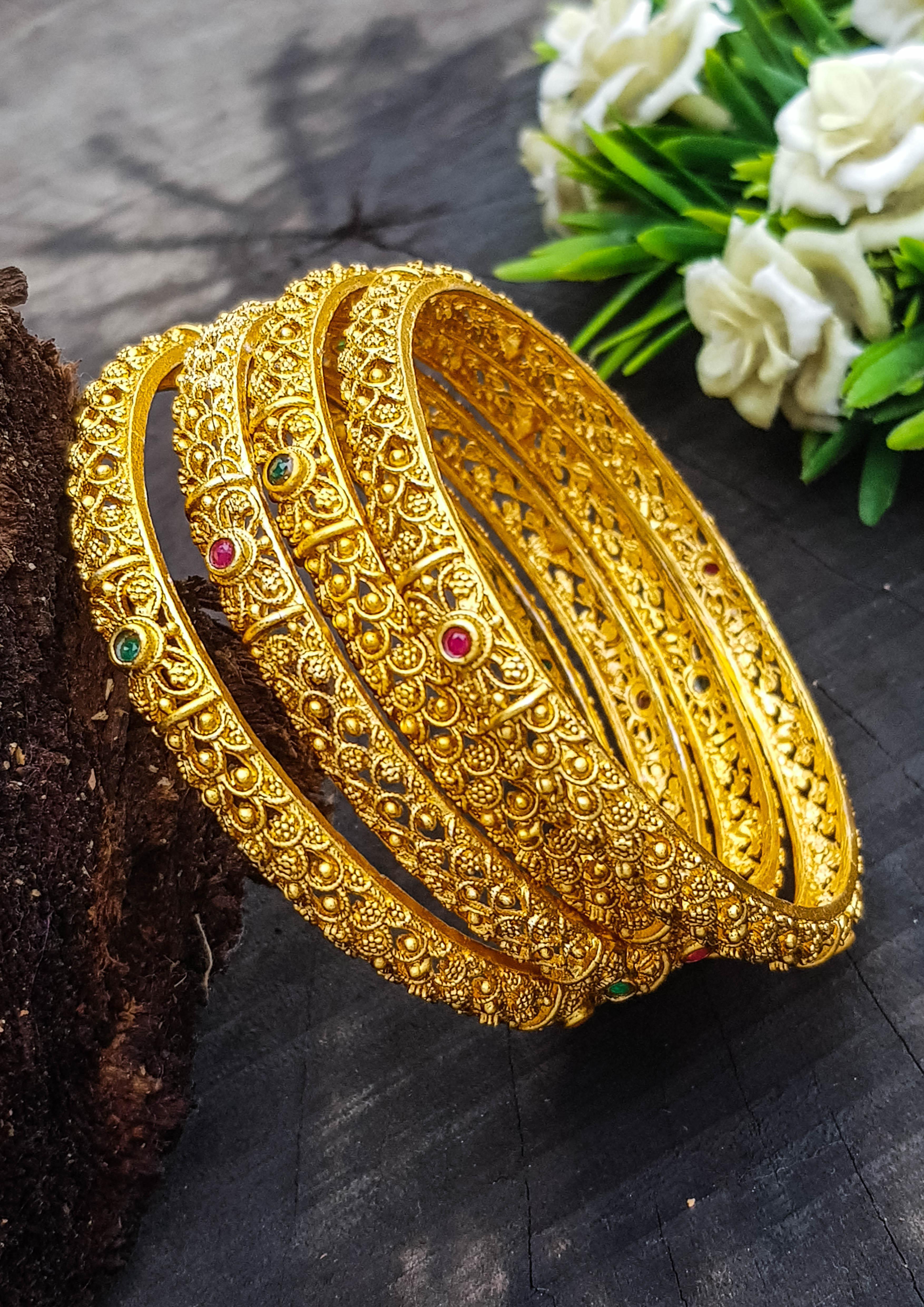 Gold Plated set of 4 AD bangles - Griiham