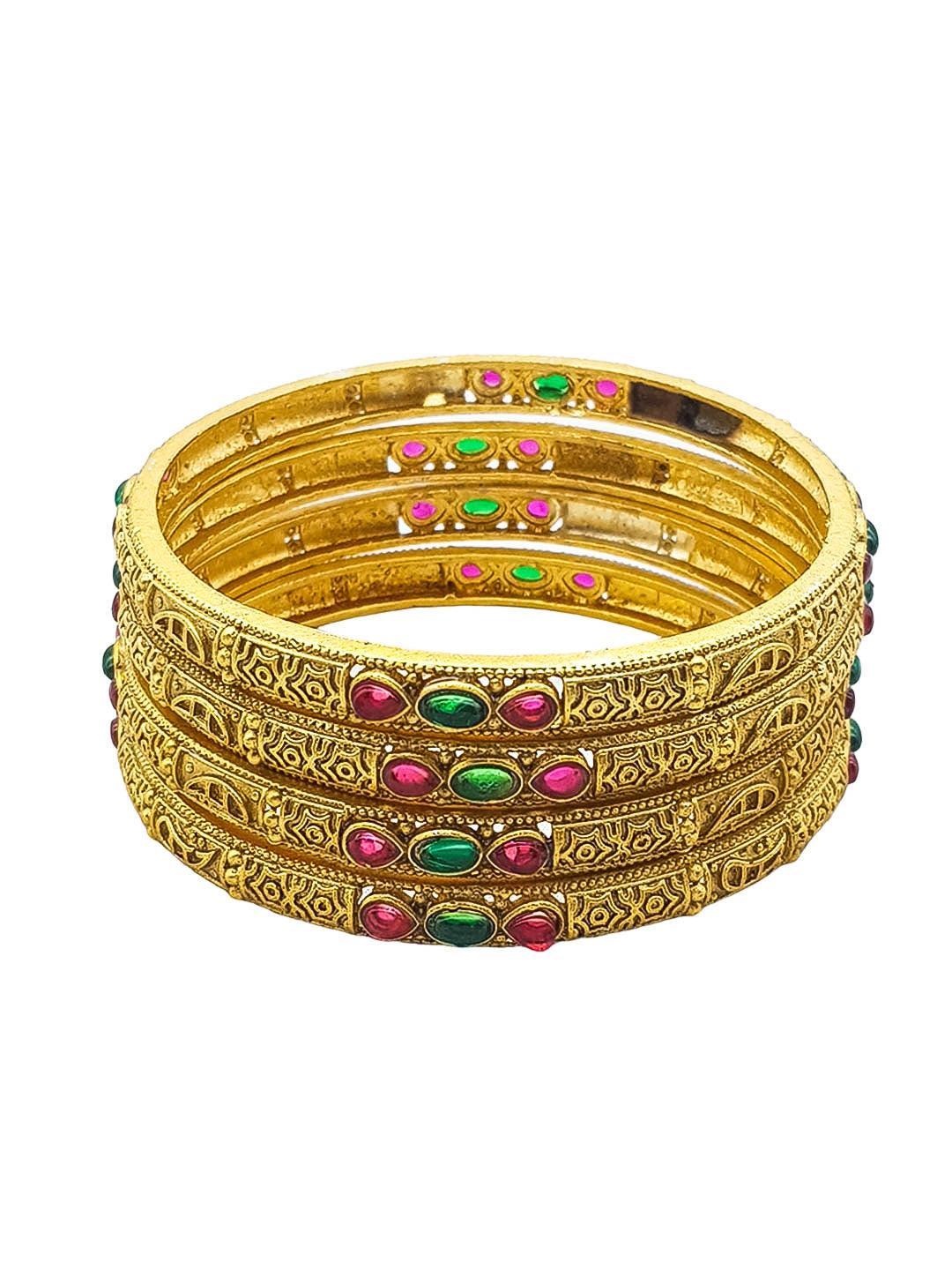 Gold Plated set of 4 AD bangles - Griiham