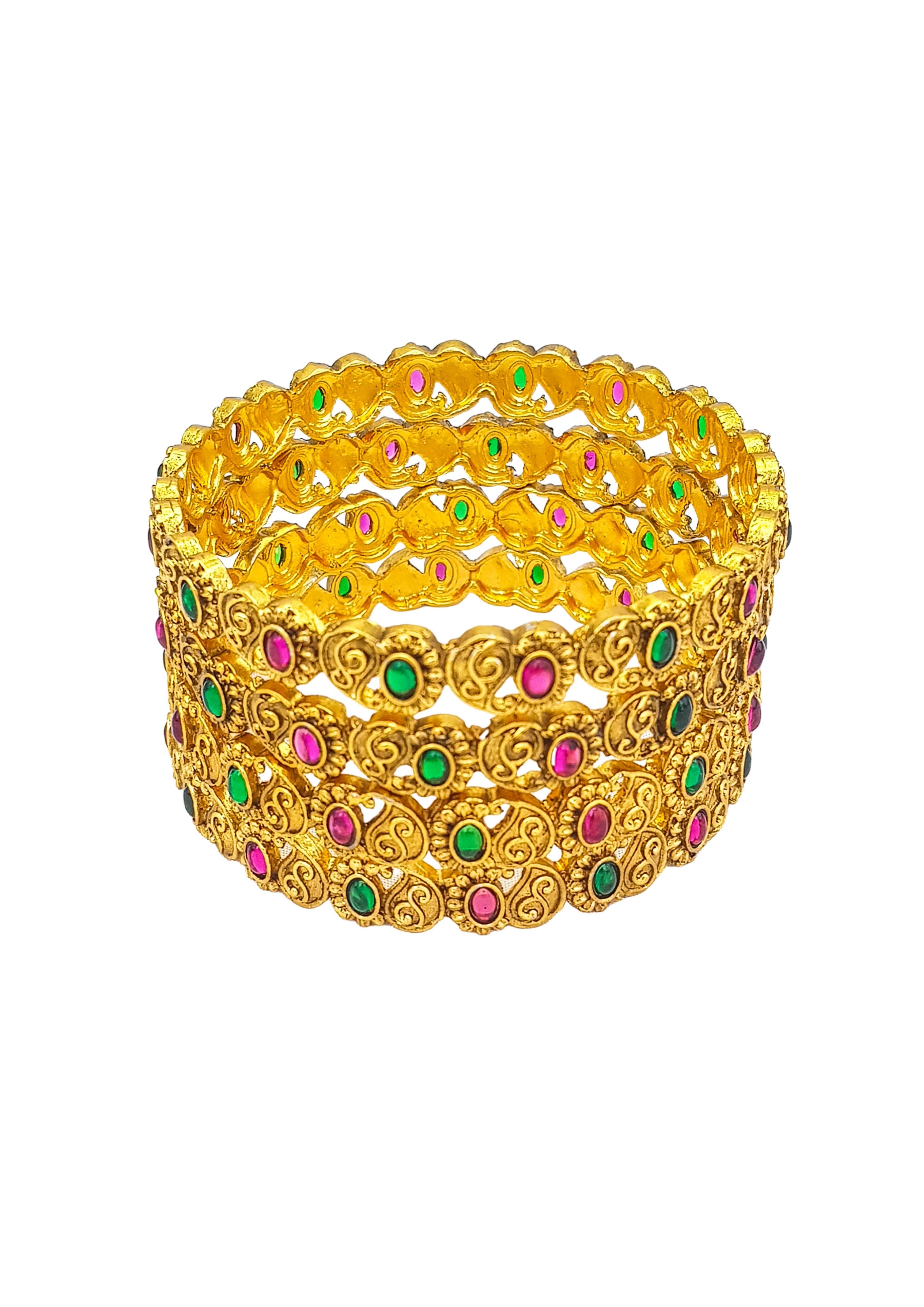 Gold Plated set of 4 AD bangles - Griiham