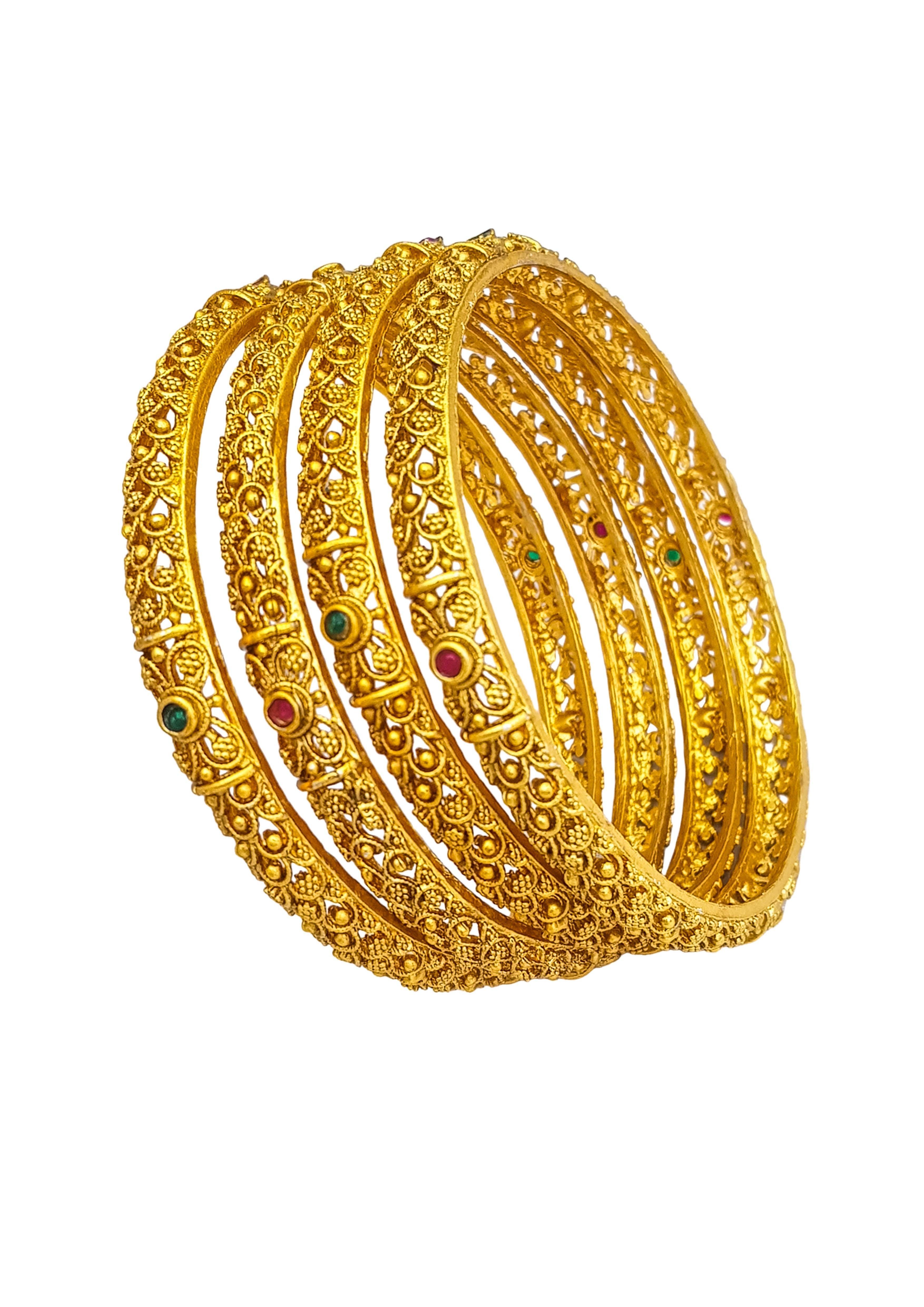 Gold Plated set of 4 AD bangles - Griiham