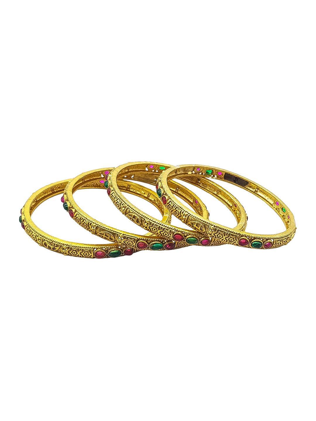 Gold Plated set of 4 AD bangles - Griiham