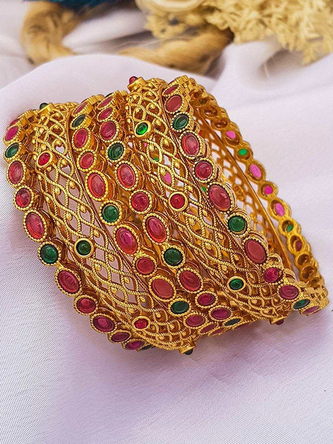 Gold Plated set of 6 AD bangles