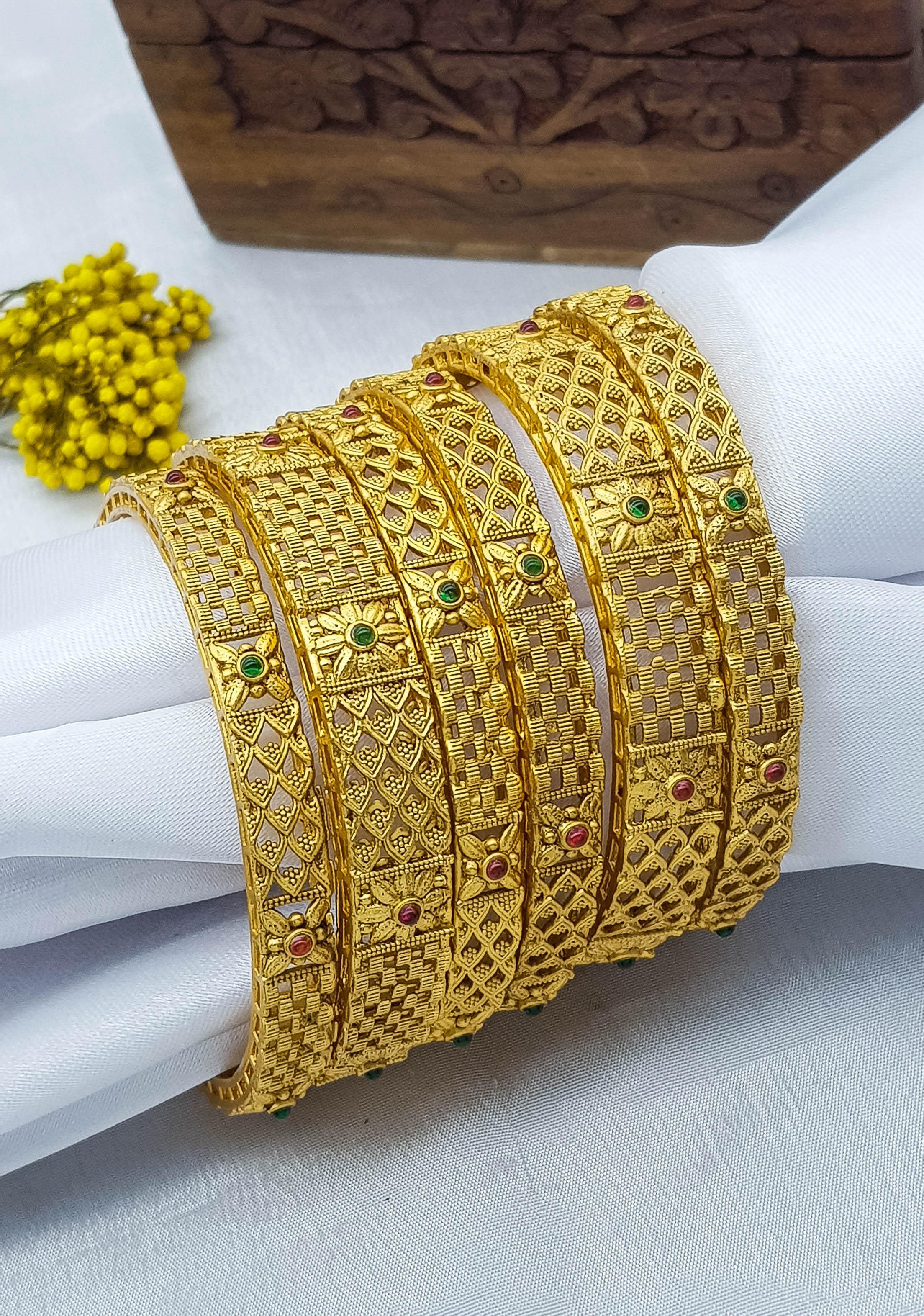 Gold Plated set of 6 AD bangles