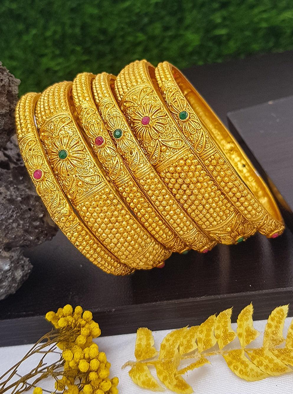 Gold Plated set of 6 AD bangles