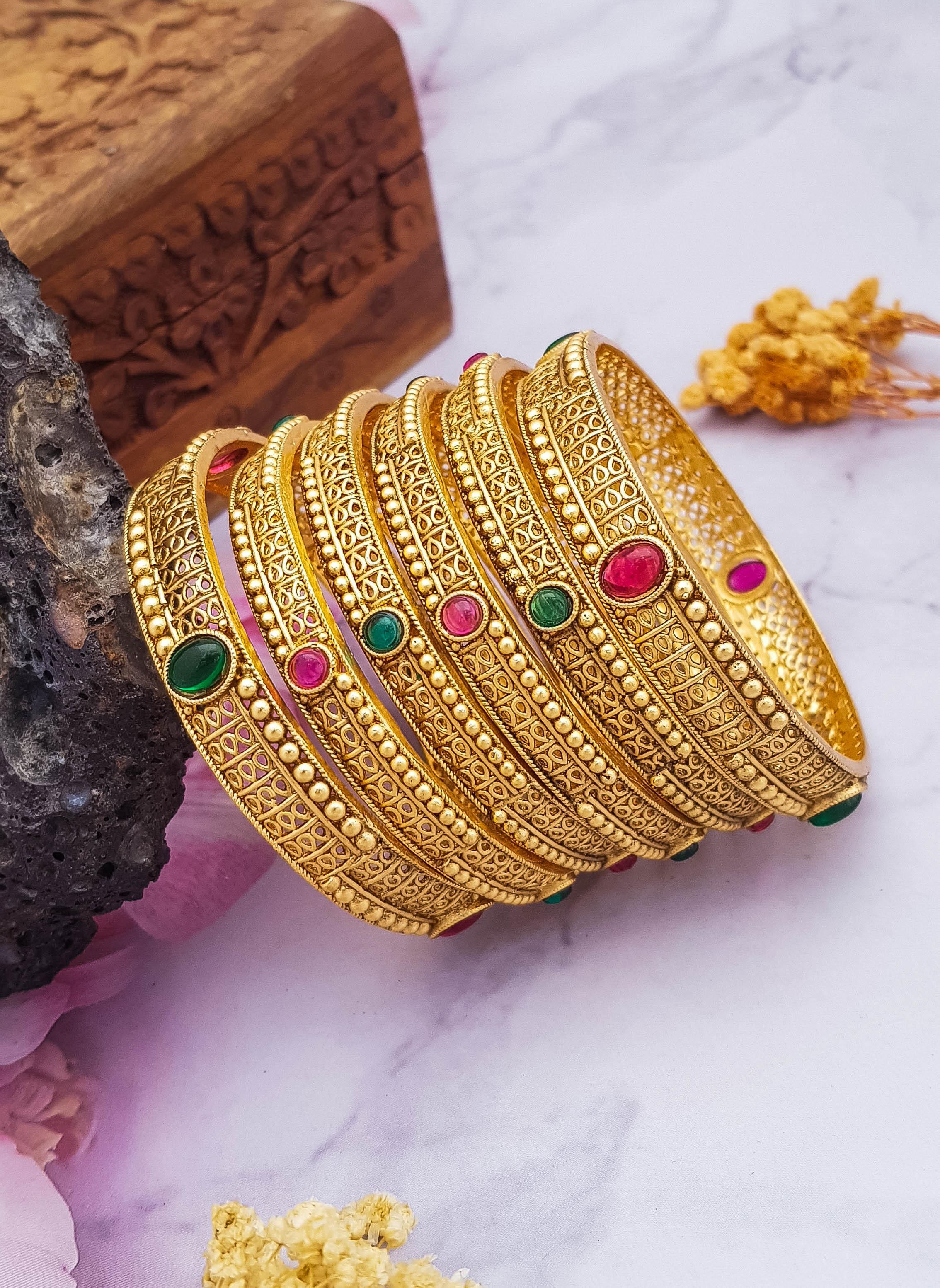 Gold Plated set of 6 AD bangles