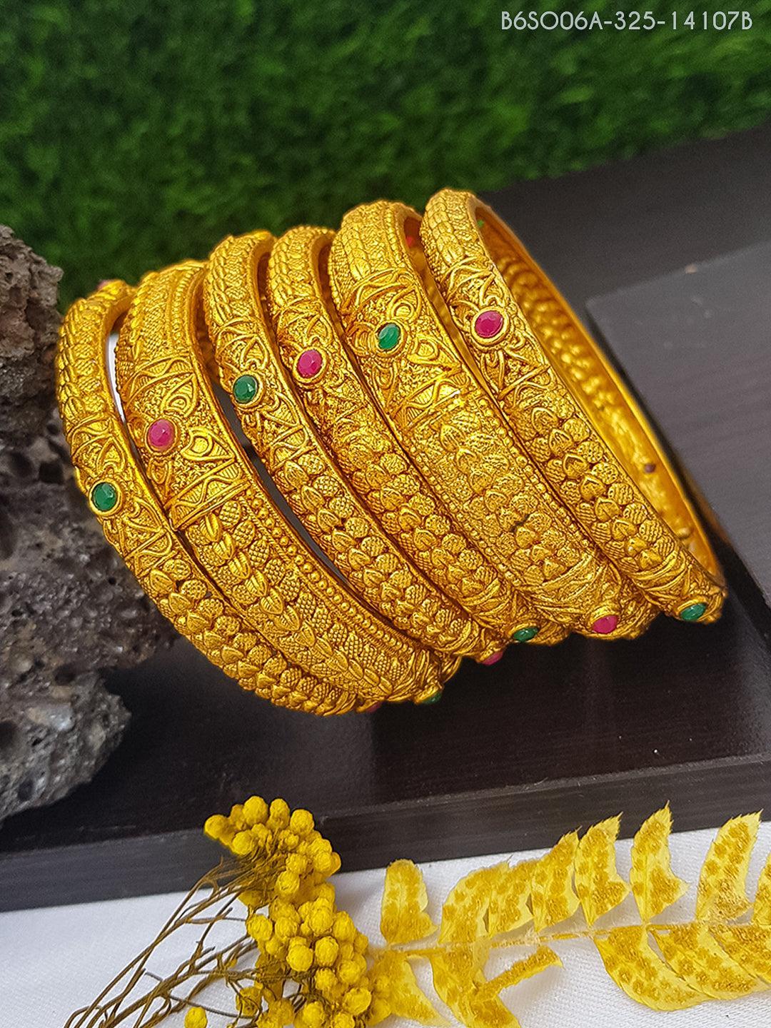 Gold Plated set of 6 AD bangles