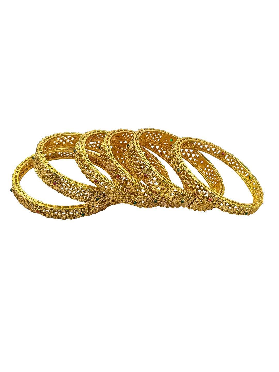 Gold Plated set of 6 AD bangles - Griiham