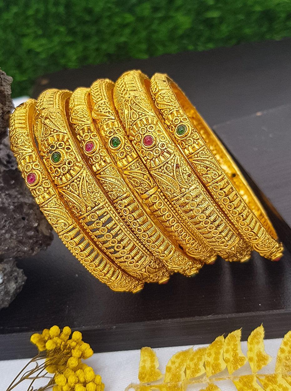 Gold Plated set of 6 AD bangles