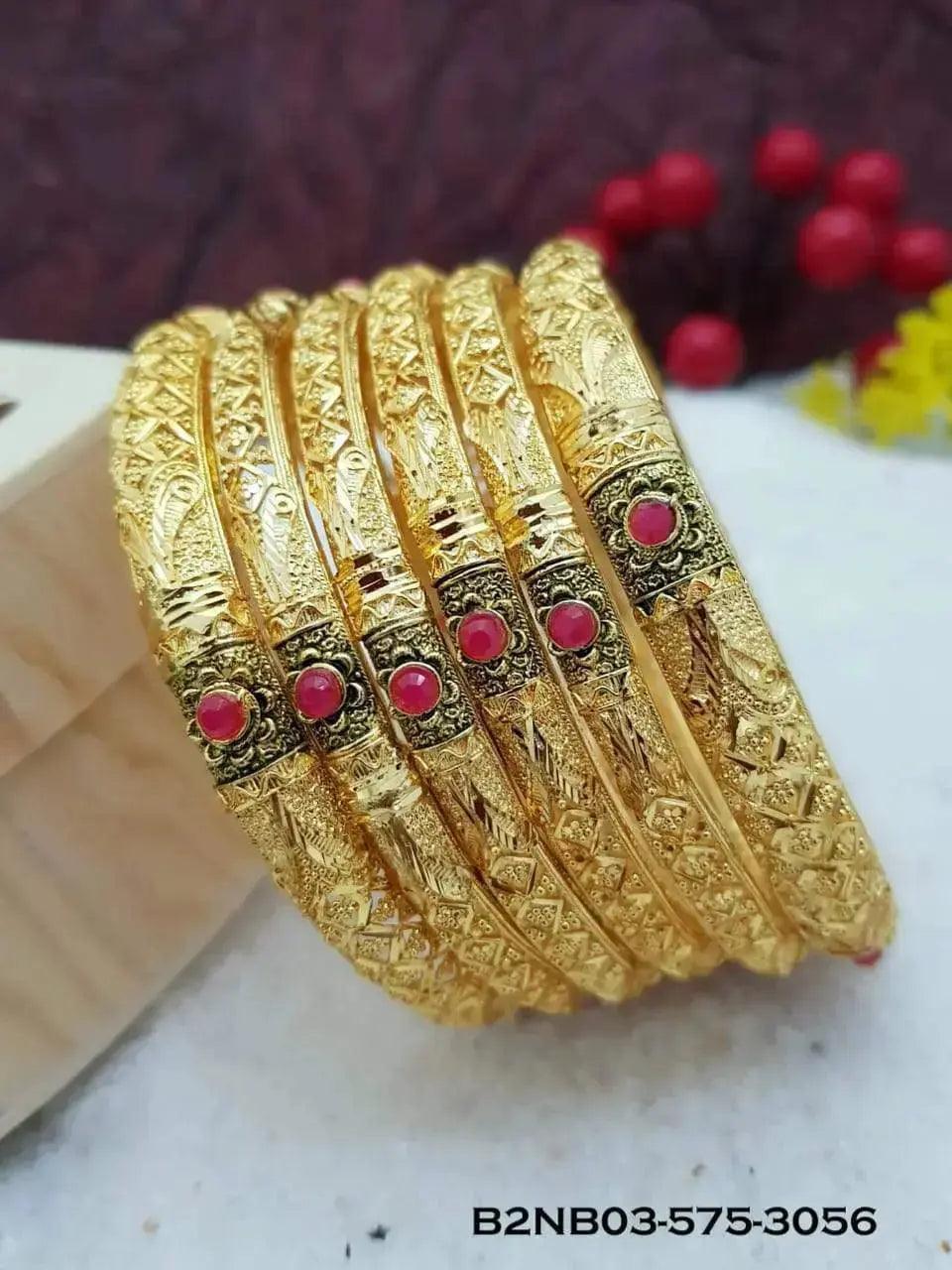 Gold Plated set of 6 AD bangles