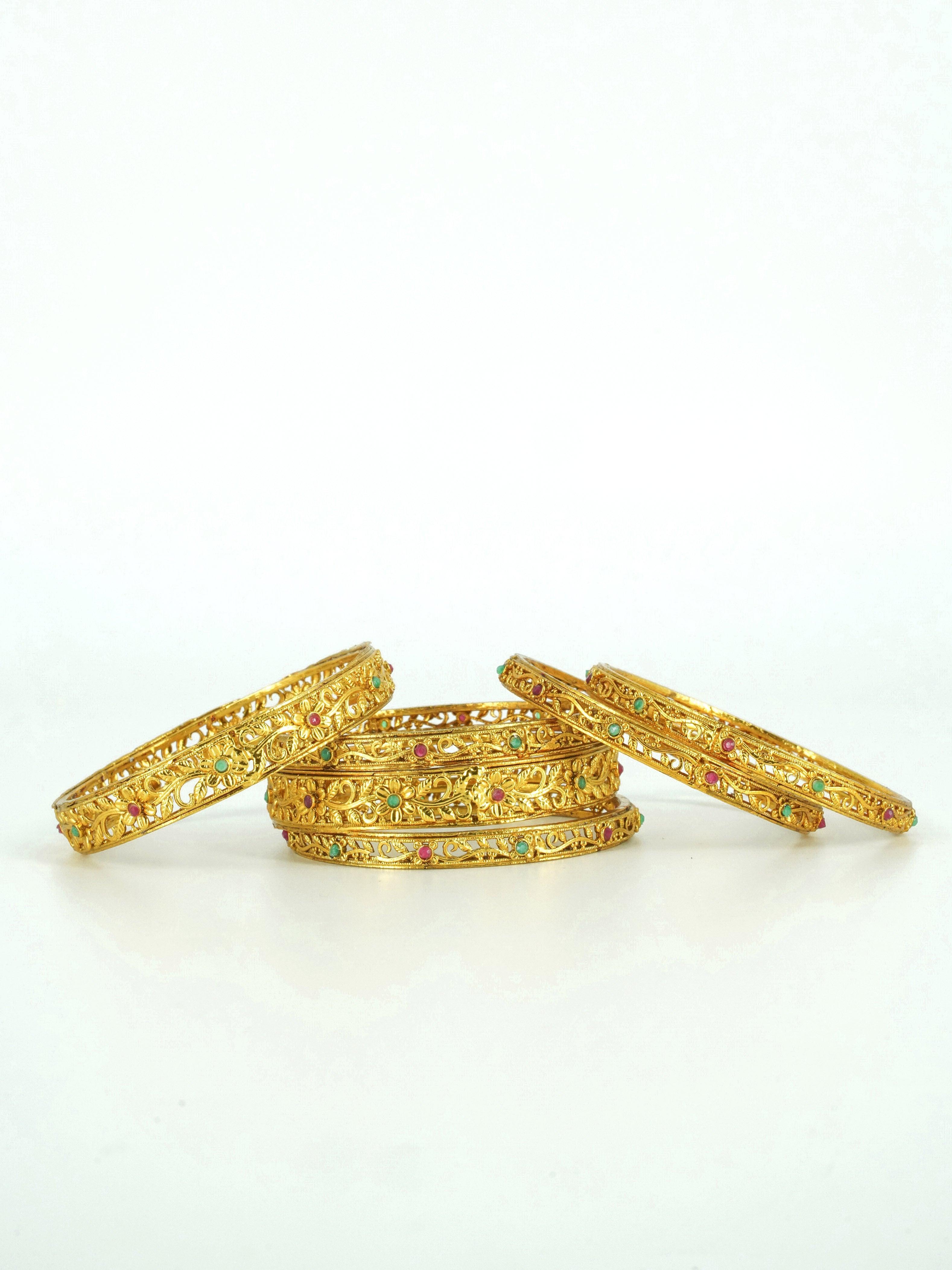 Gold Plated set of 6 Multicolor AD bangles - Griiham