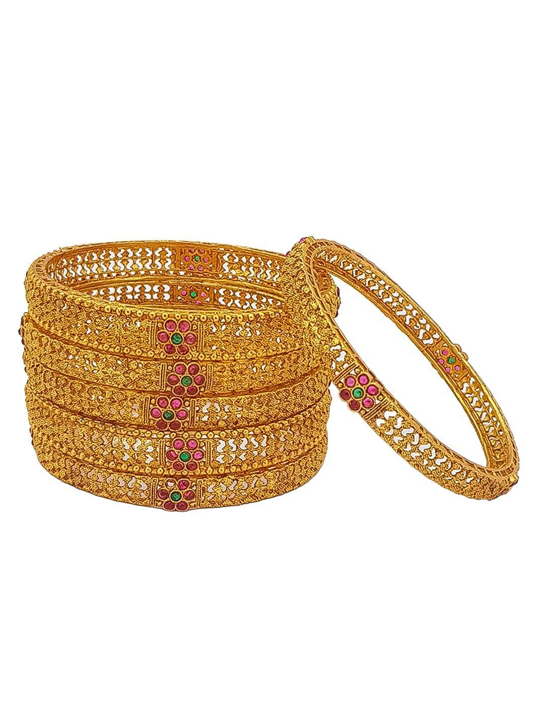 Gold Plated set of 6 Temple collection bangles - Griiham