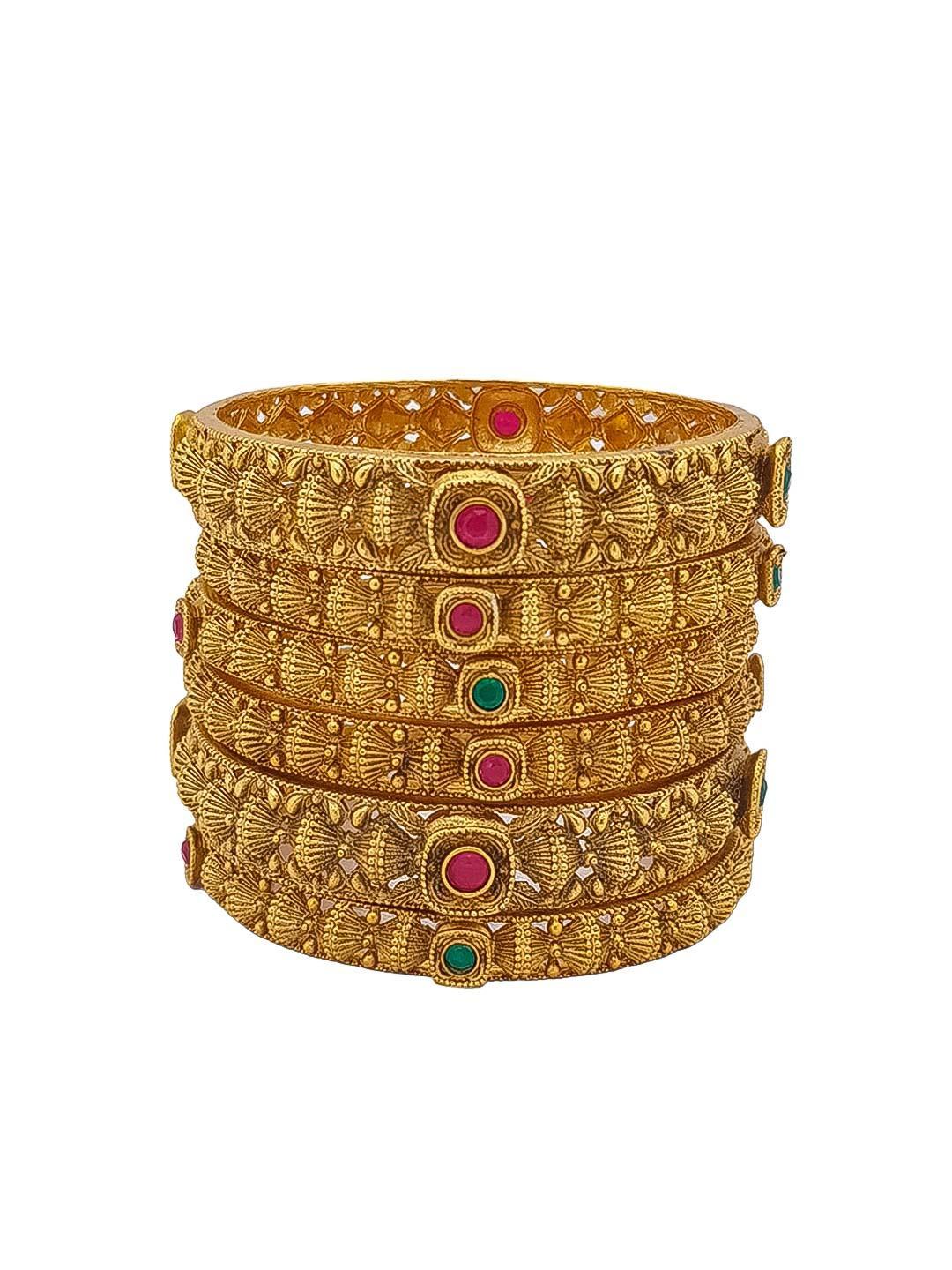 Gold Plated set of 6 Temple collection bangles - Griiham