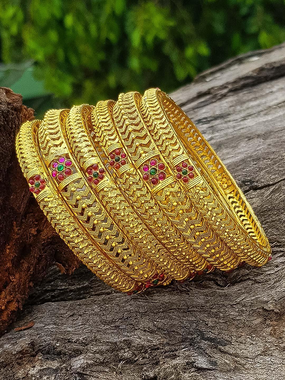 Gold Plated set of 6 Temple collection bangles