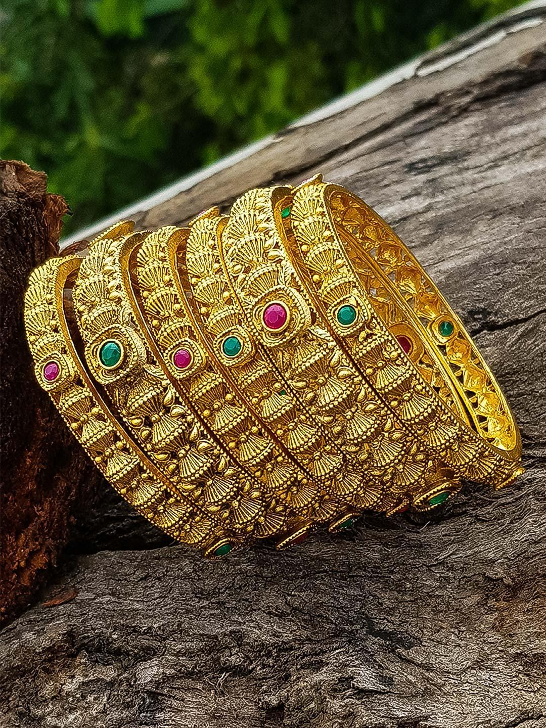 Gold Plated set of 6 Temple collection bangles