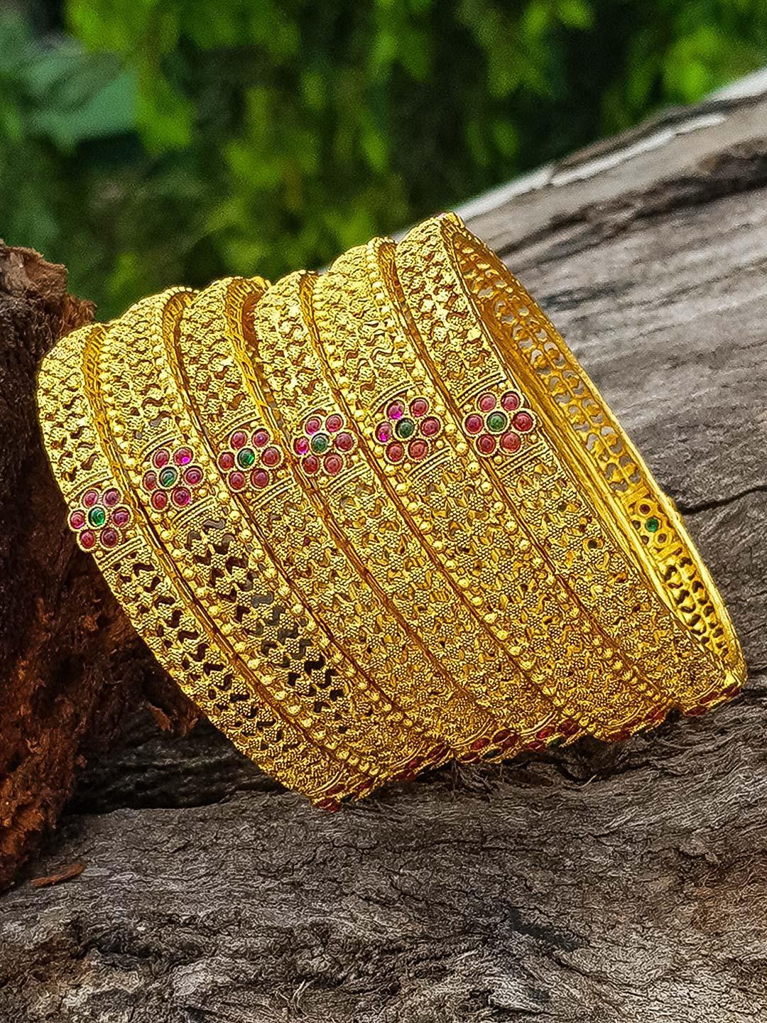 Gold Plated set of 6 Temple collection bangles