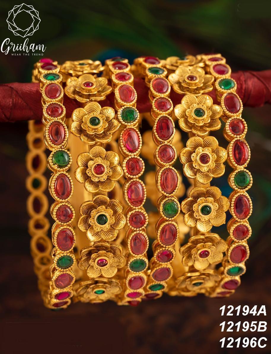 Gold Plated set of 6 Temple collection bangles