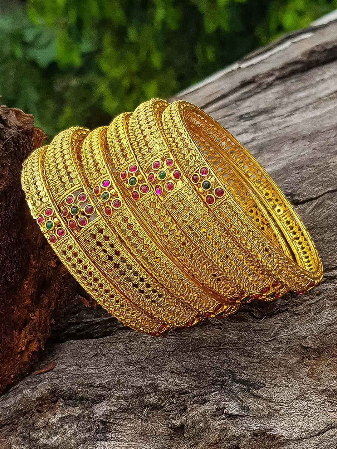 Gold Plated set of 6 Temple collection bangles