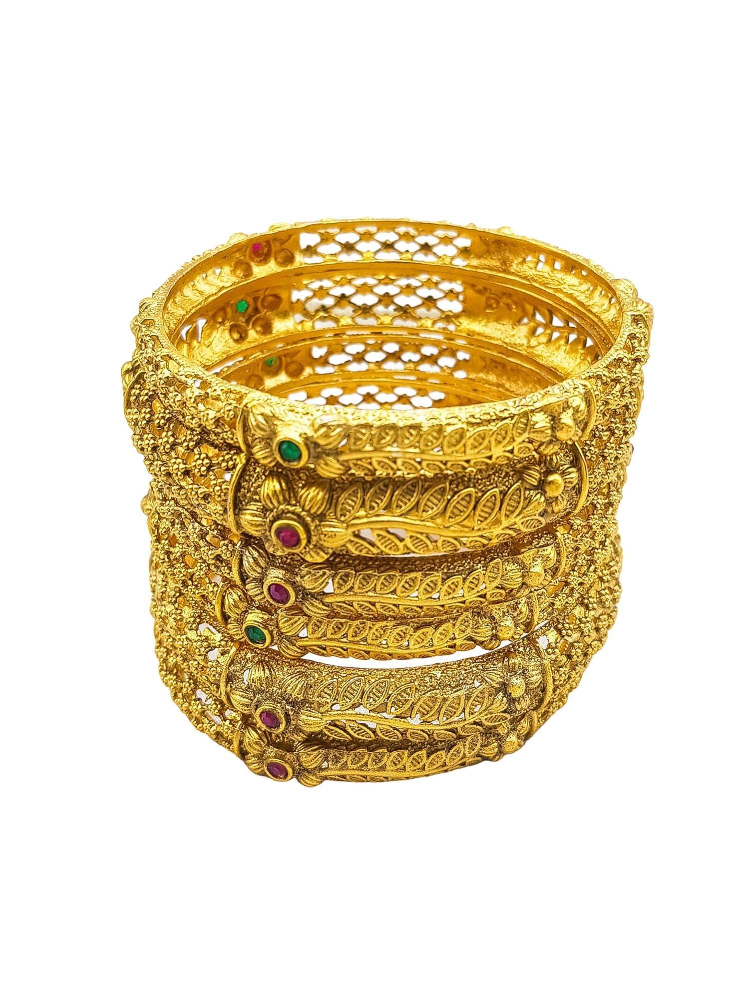 Gold Plated set of 6 Temple collection bangles - Griiham