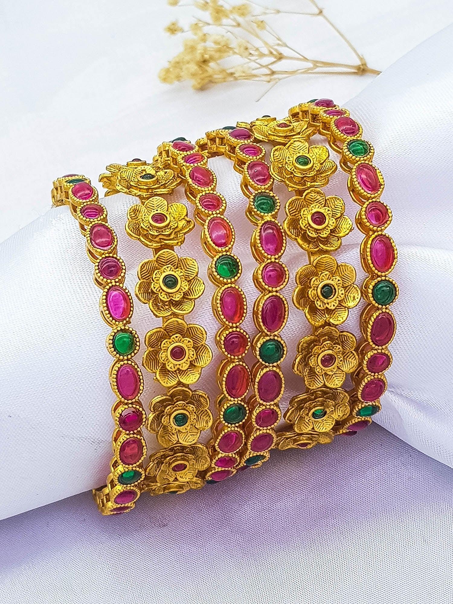 Gold Plated set of 6 Temple collection bangles - Griiham