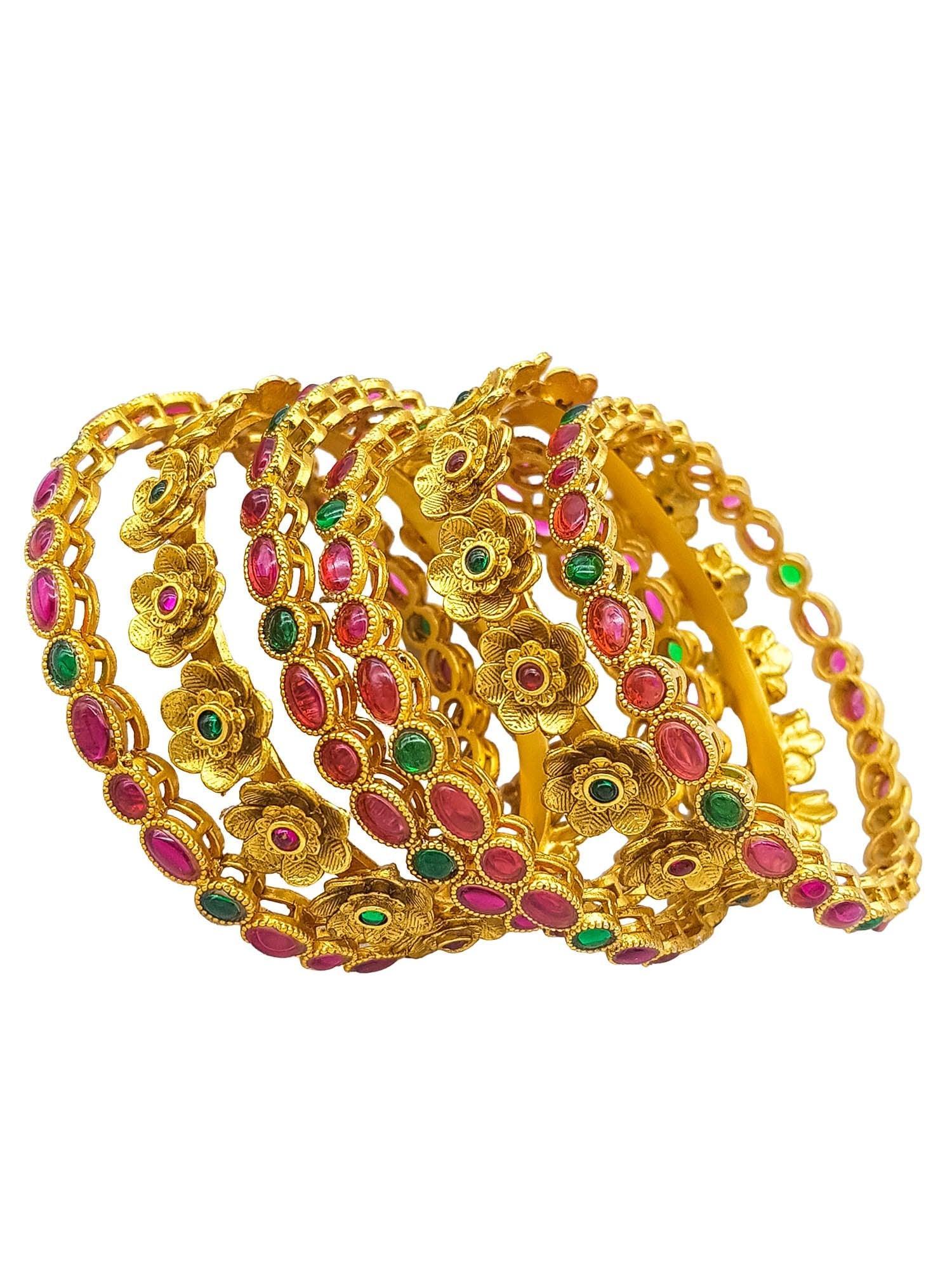 Gold Plated set of 6 Temple collection bangles - Griiham