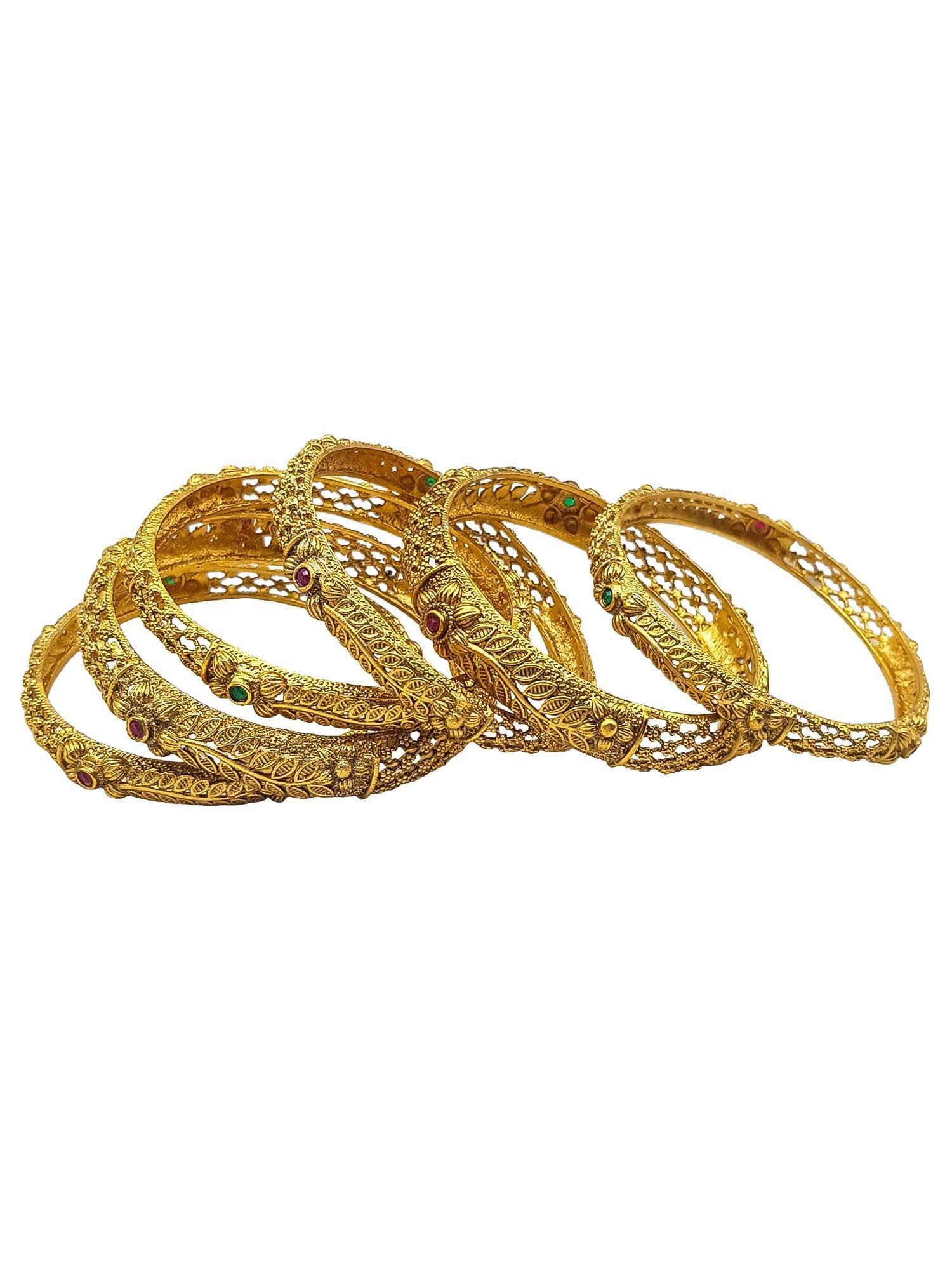 Gold Plated set of 6 Temple collection bangles - Griiham