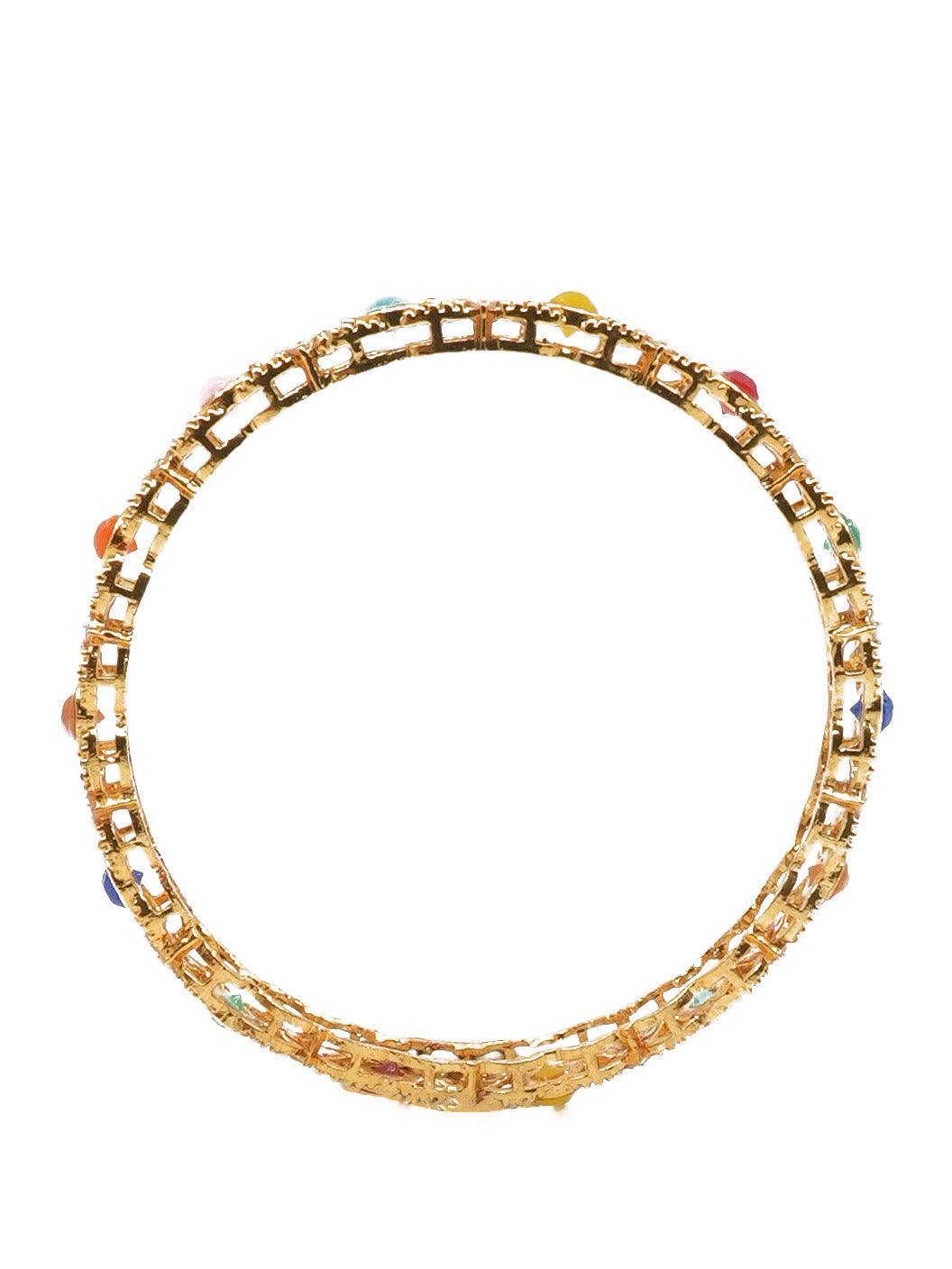 Gold Plated studded set of 4 Multicolor bangles - Griiham