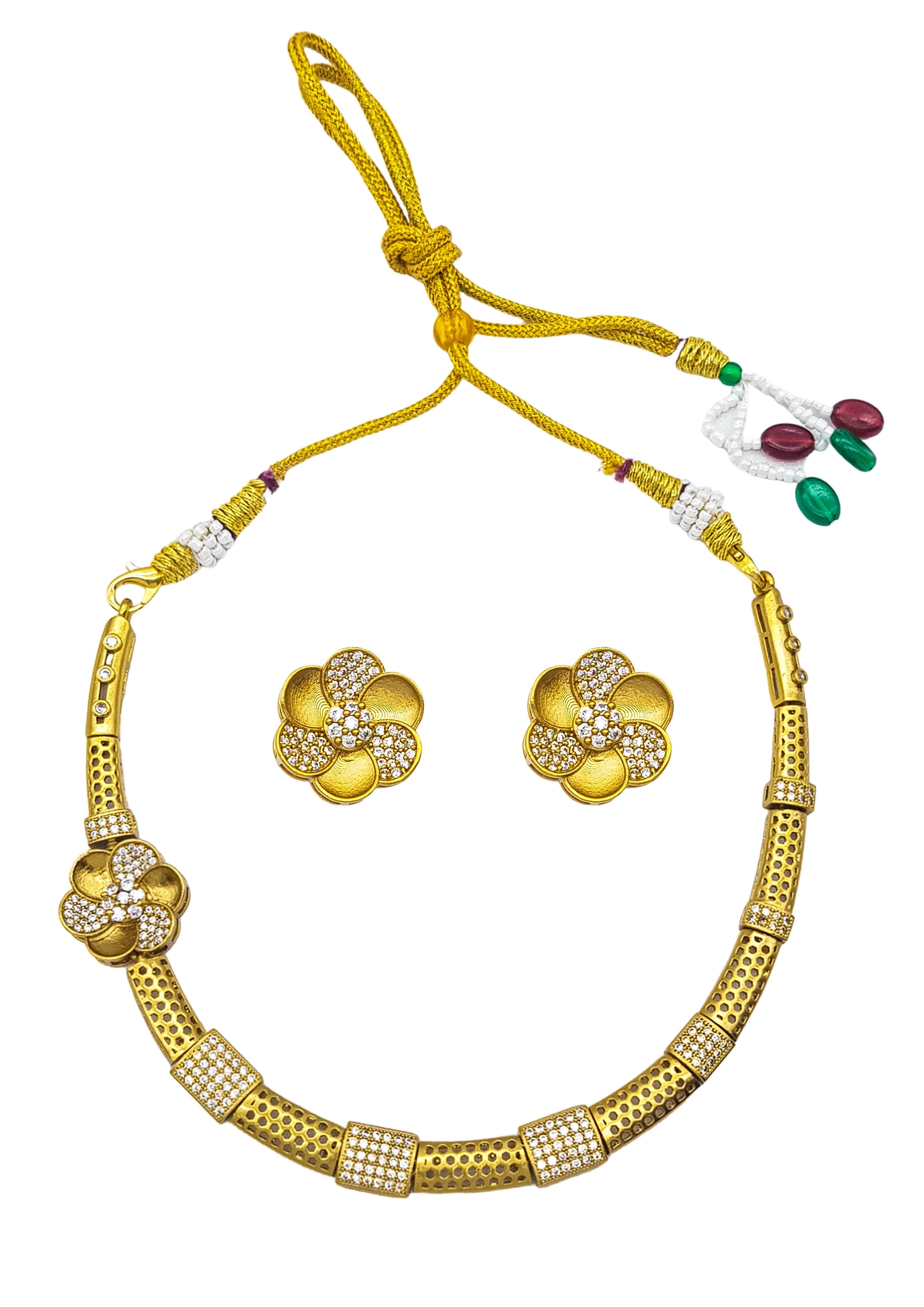 Gold Plated zercon floral concept Necklace Set - Griiham