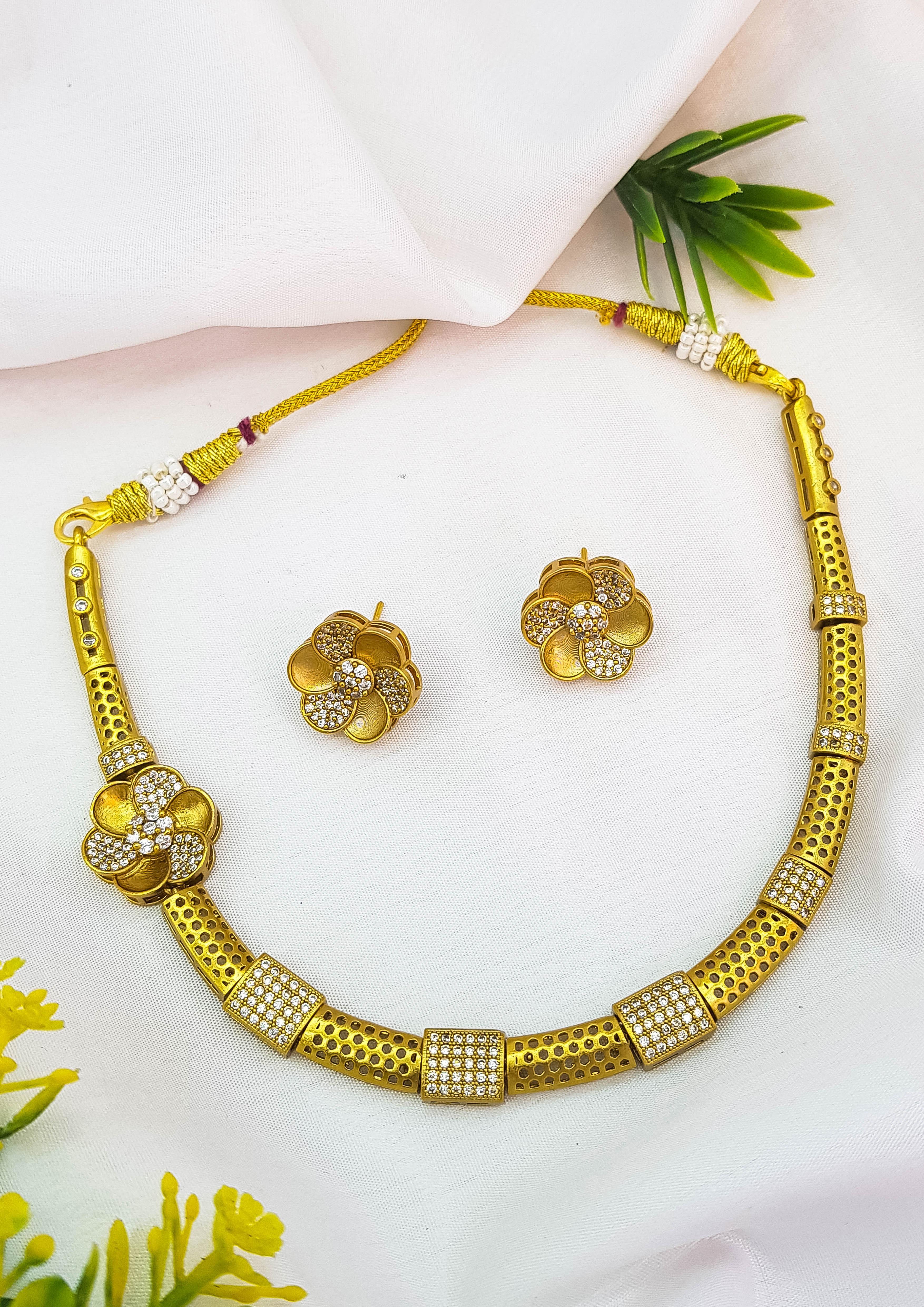 Gold Plated zercon floral concept Necklace Set - Griiham