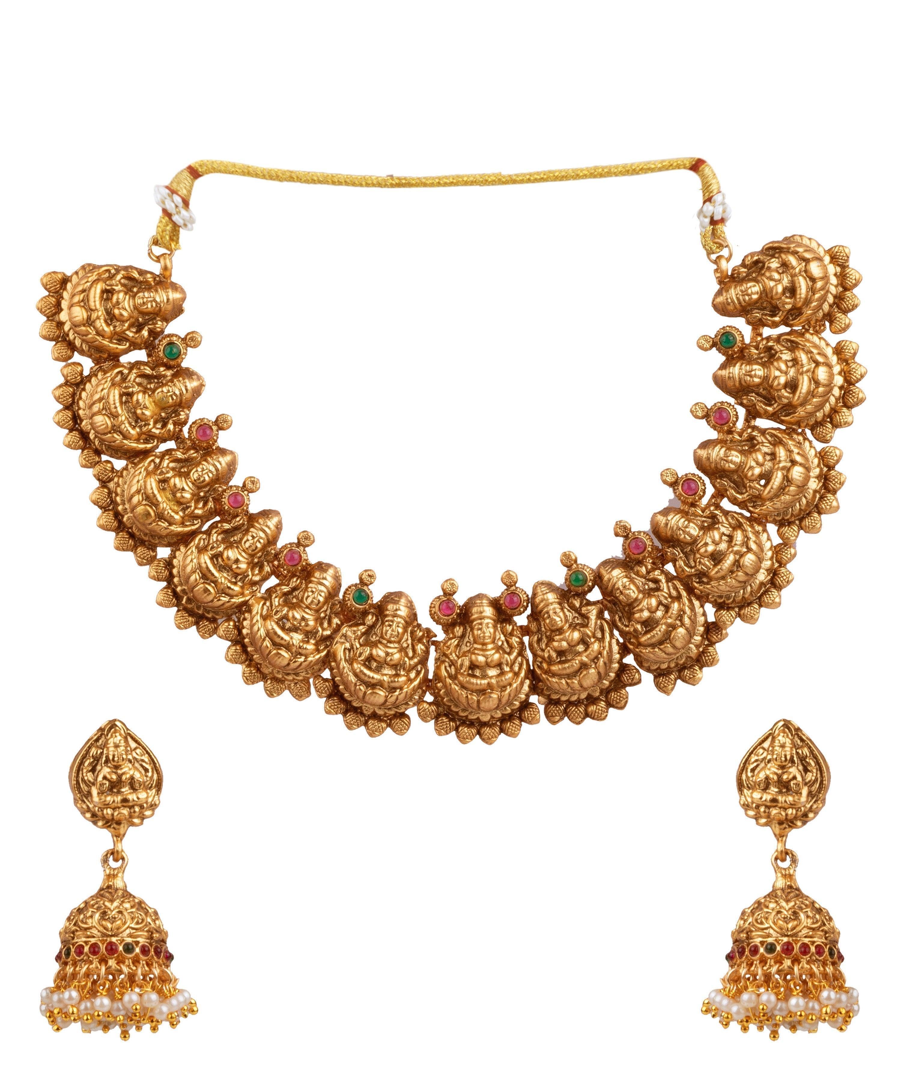 Gold finish Beautiful Laxmi Short Necklace - Griiham