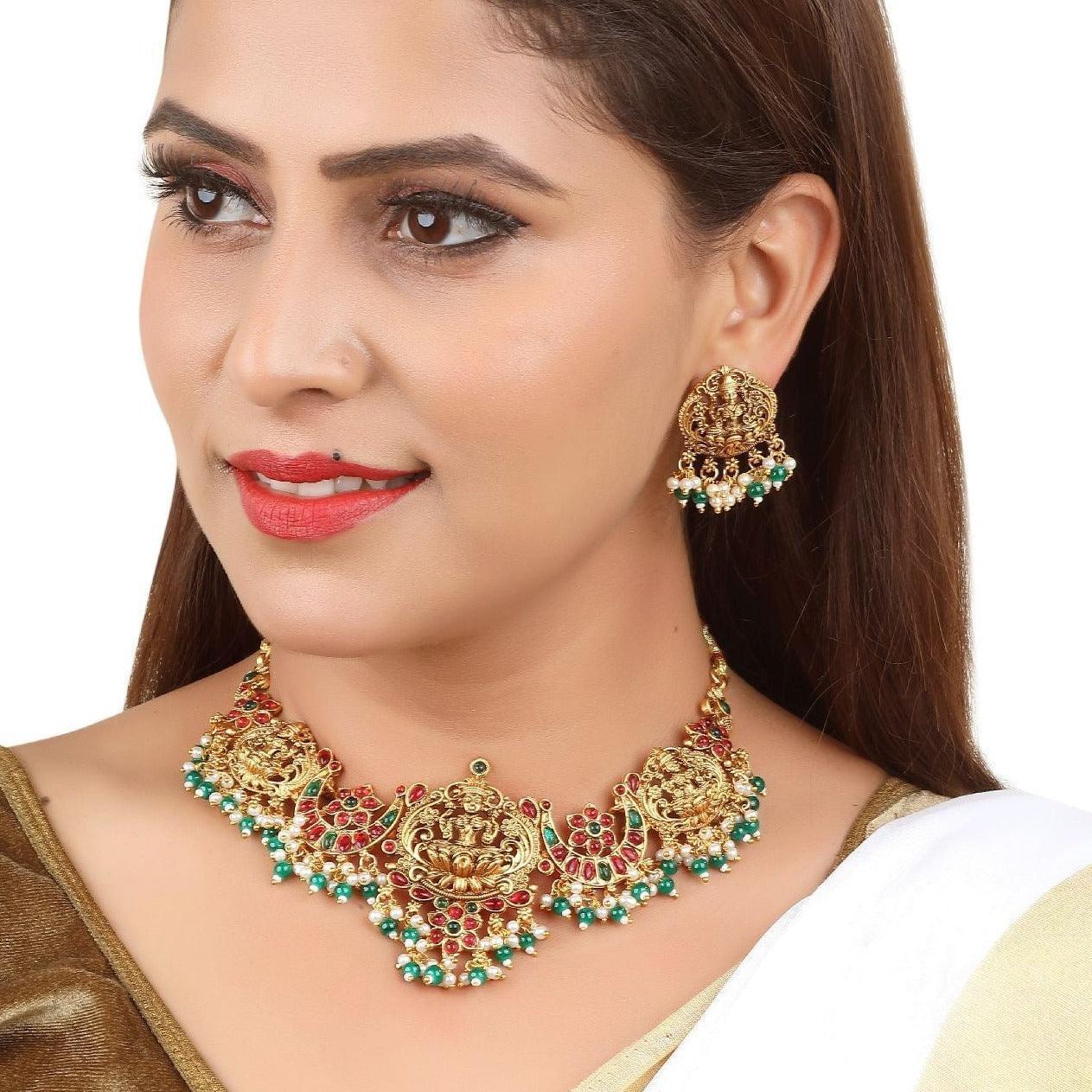 Gold finish Beautiful Laxmi Short Necklace