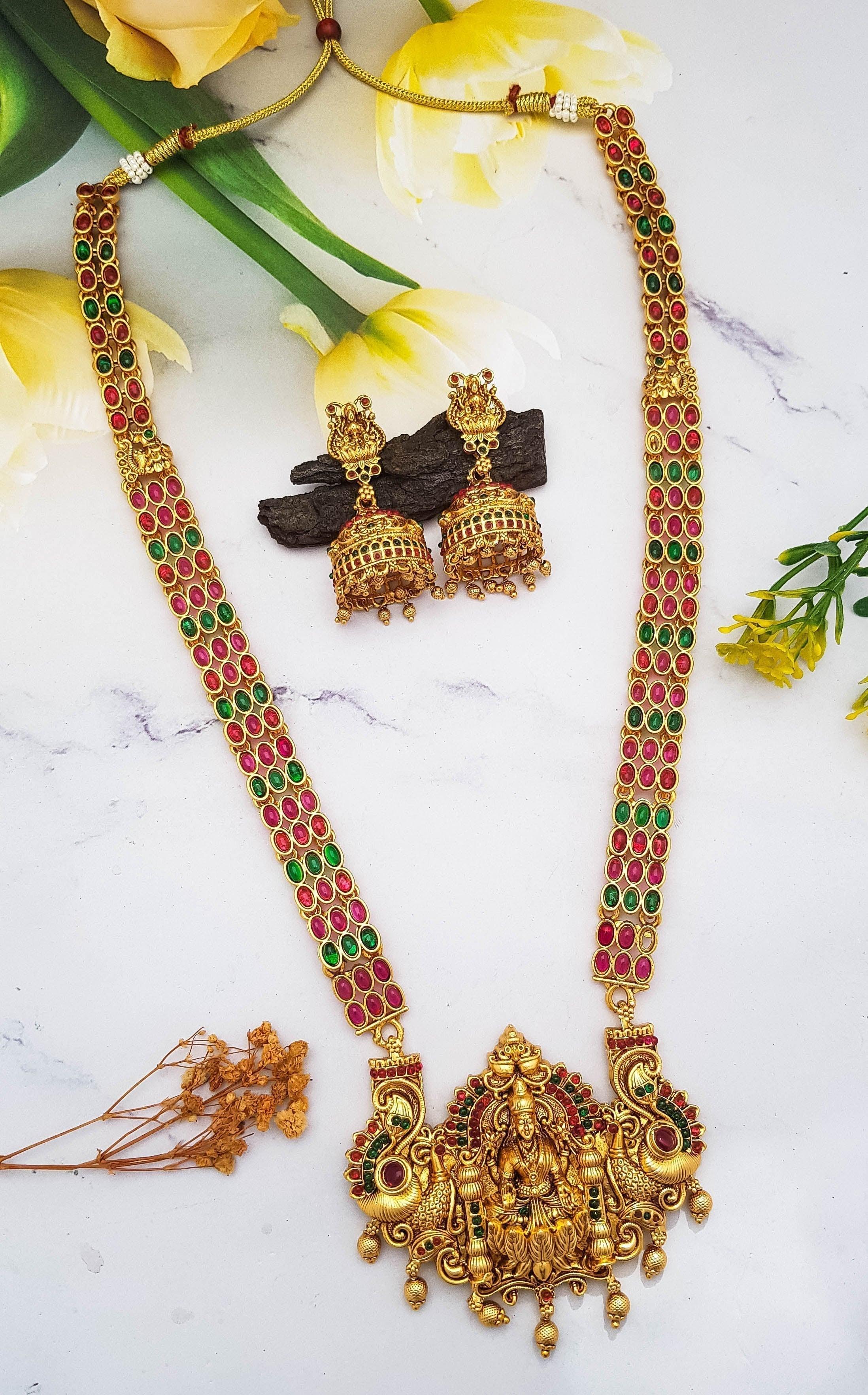 Gold finish Classic Long Laxmi Hara Necklace - Griiham