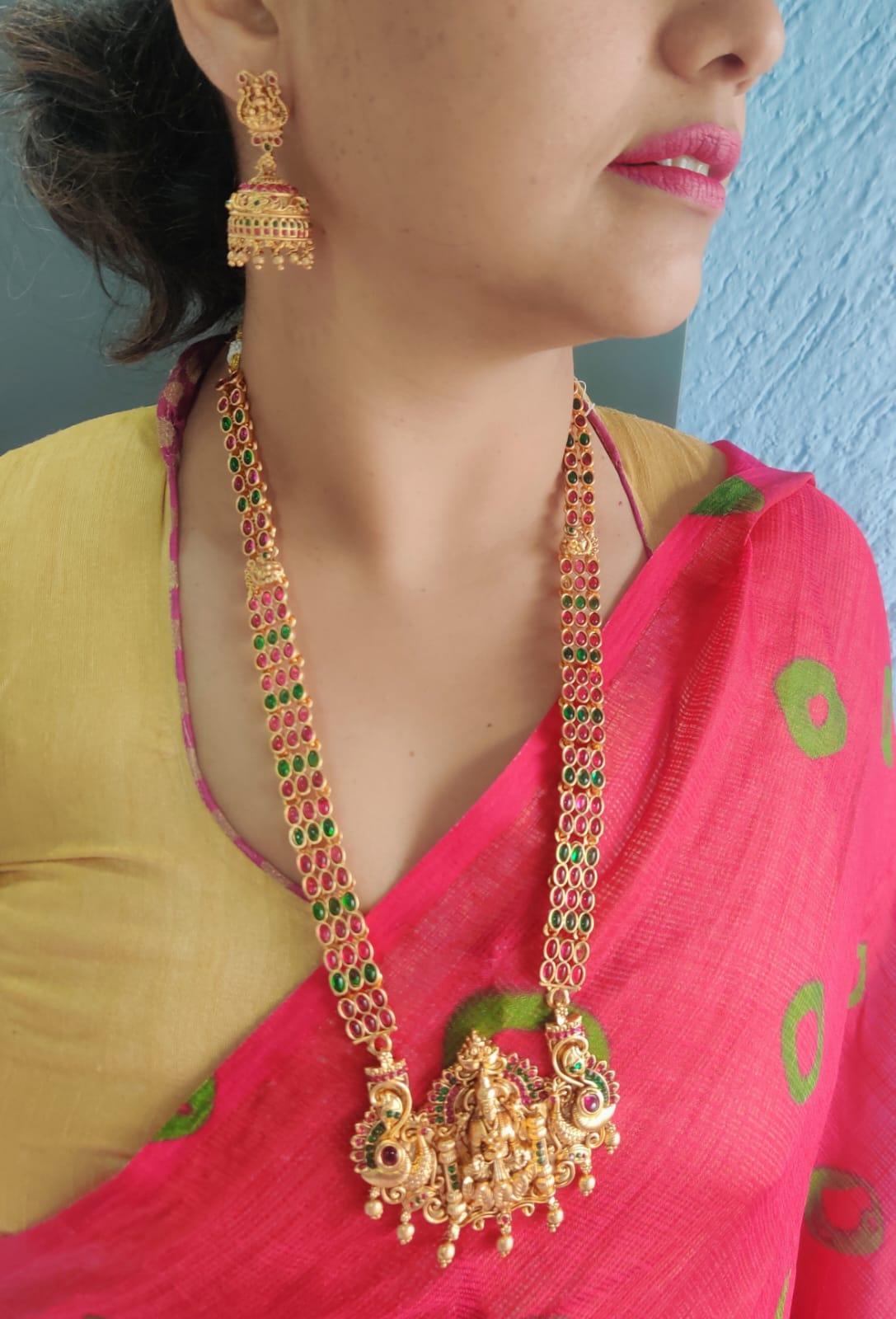 Gold finish Classic Long Laxmi Hara Necklace - Griiham