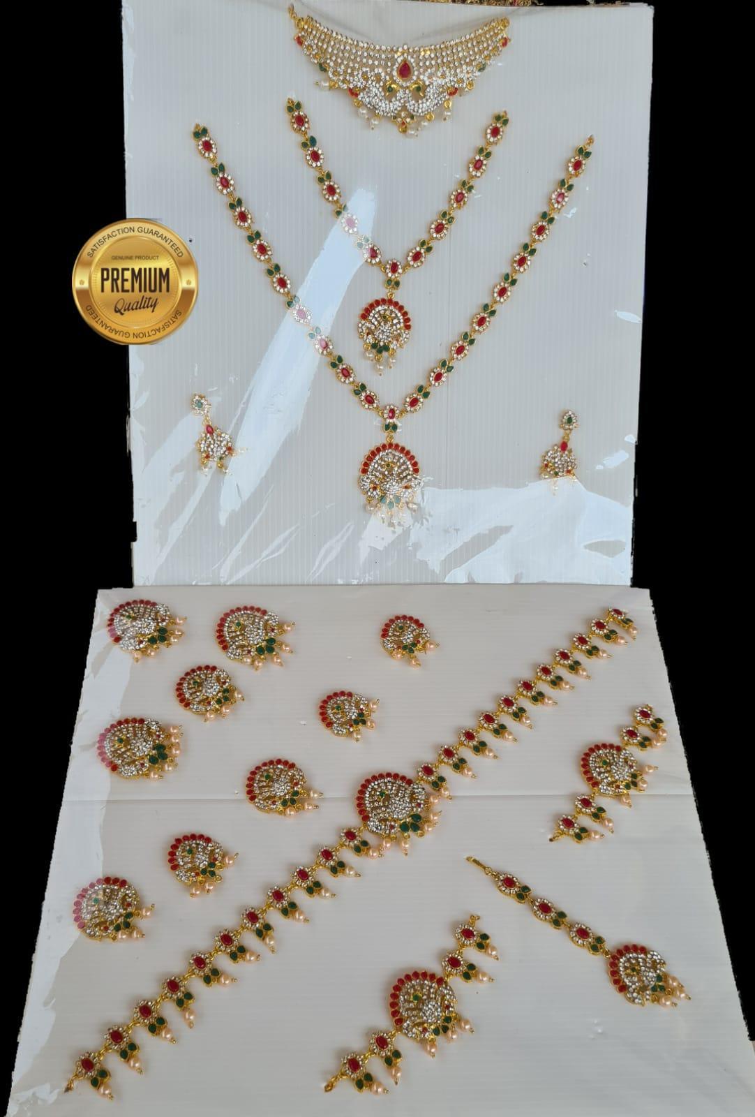 Gold finish fancy gumstones necklace bridal Combo se