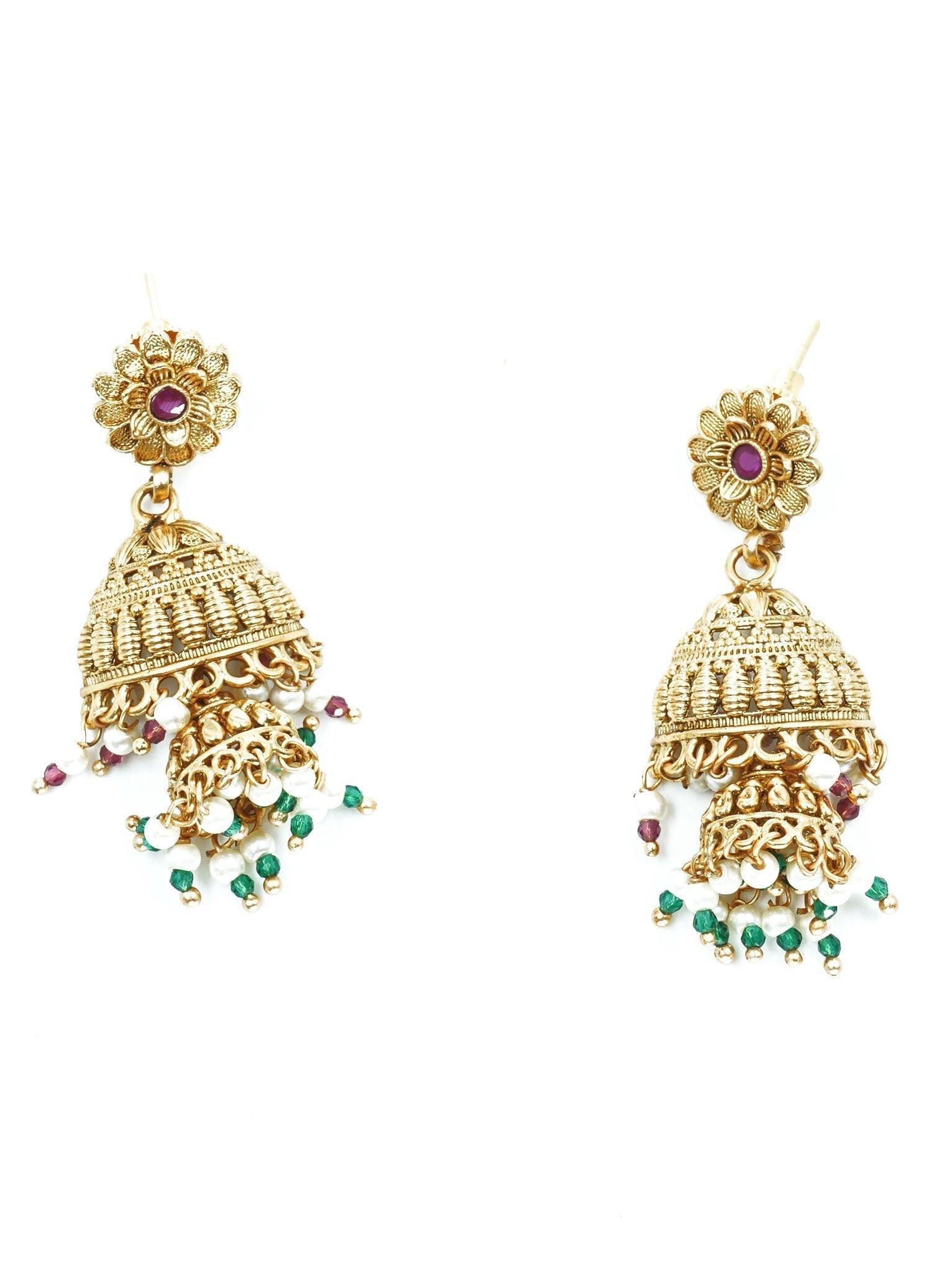 Gold plated Classic AD Jhumka Earrings - Griiham