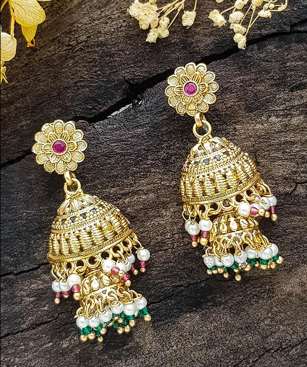 Gold plated Classic AD Jhumka Earrings