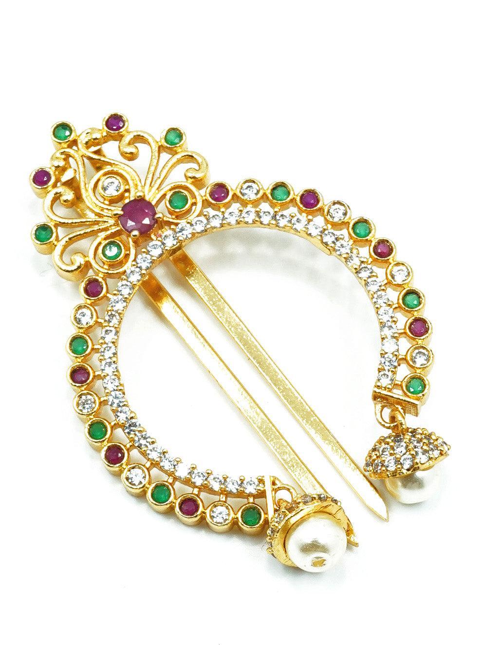 Gold plated Emerald Faux stone Studded Hair Pin Amboda Rakhdi - Griiham